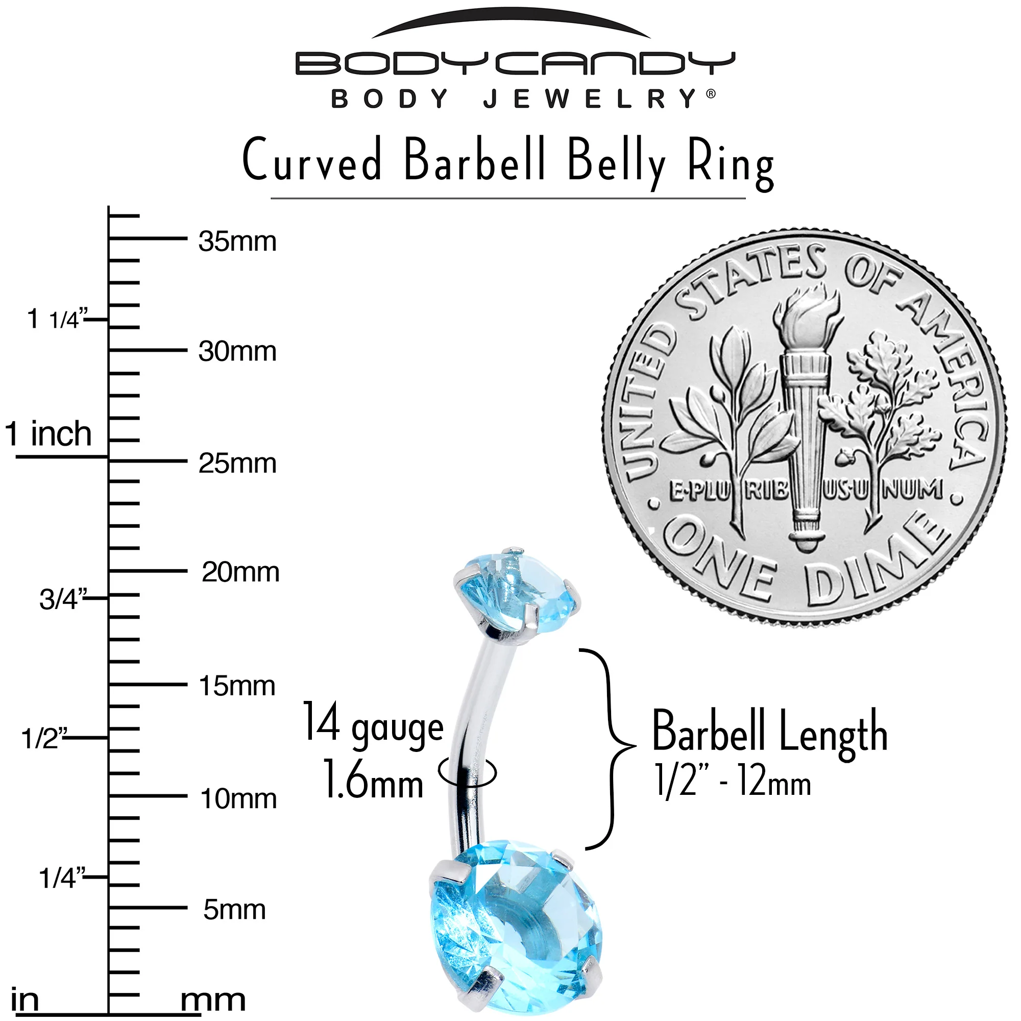 Aqua Blue Gem March Birthstone Double Mount Belly Ring - Image 3