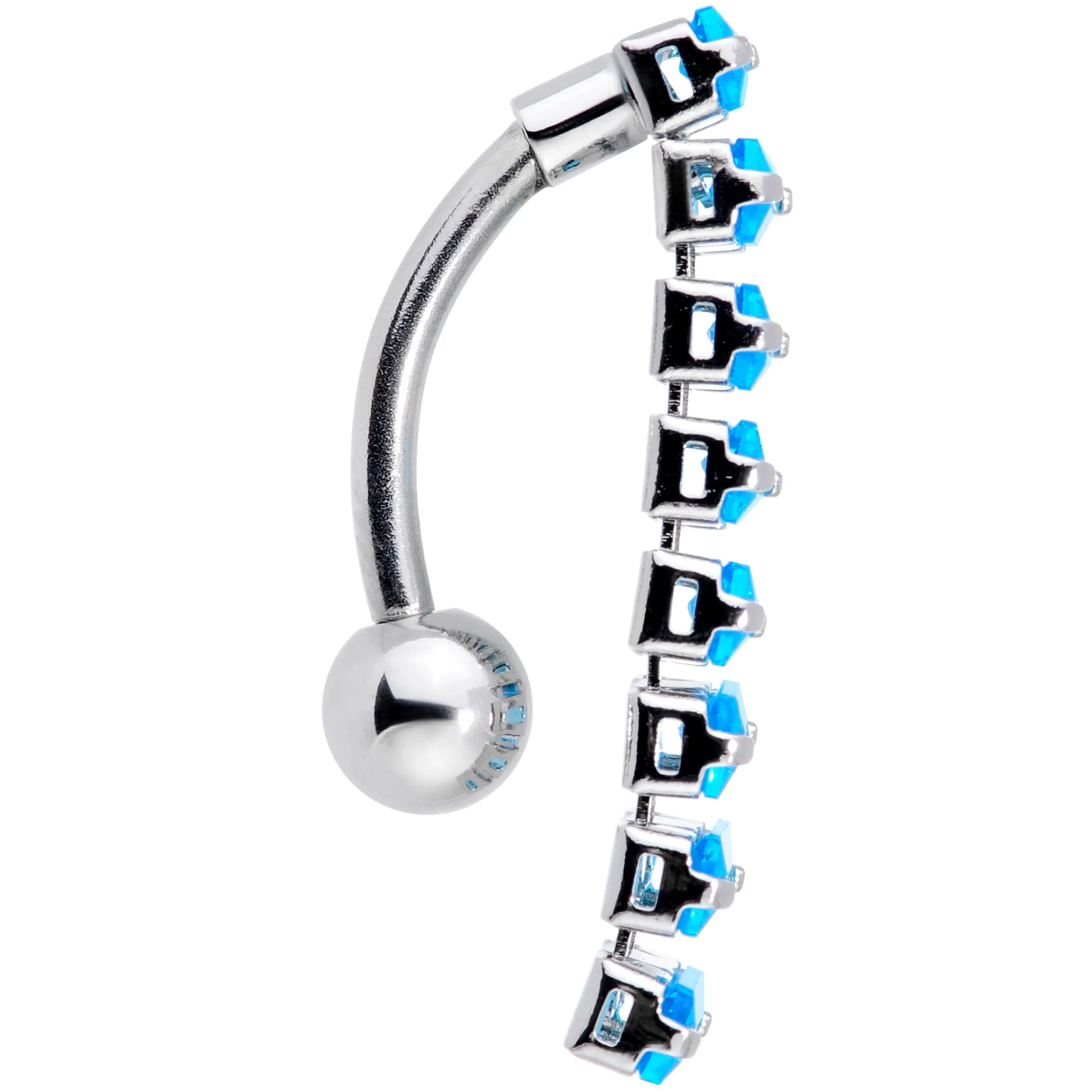 Aqua CZ Gem Band of Beauty Top Mount Belly Ring - Image 3