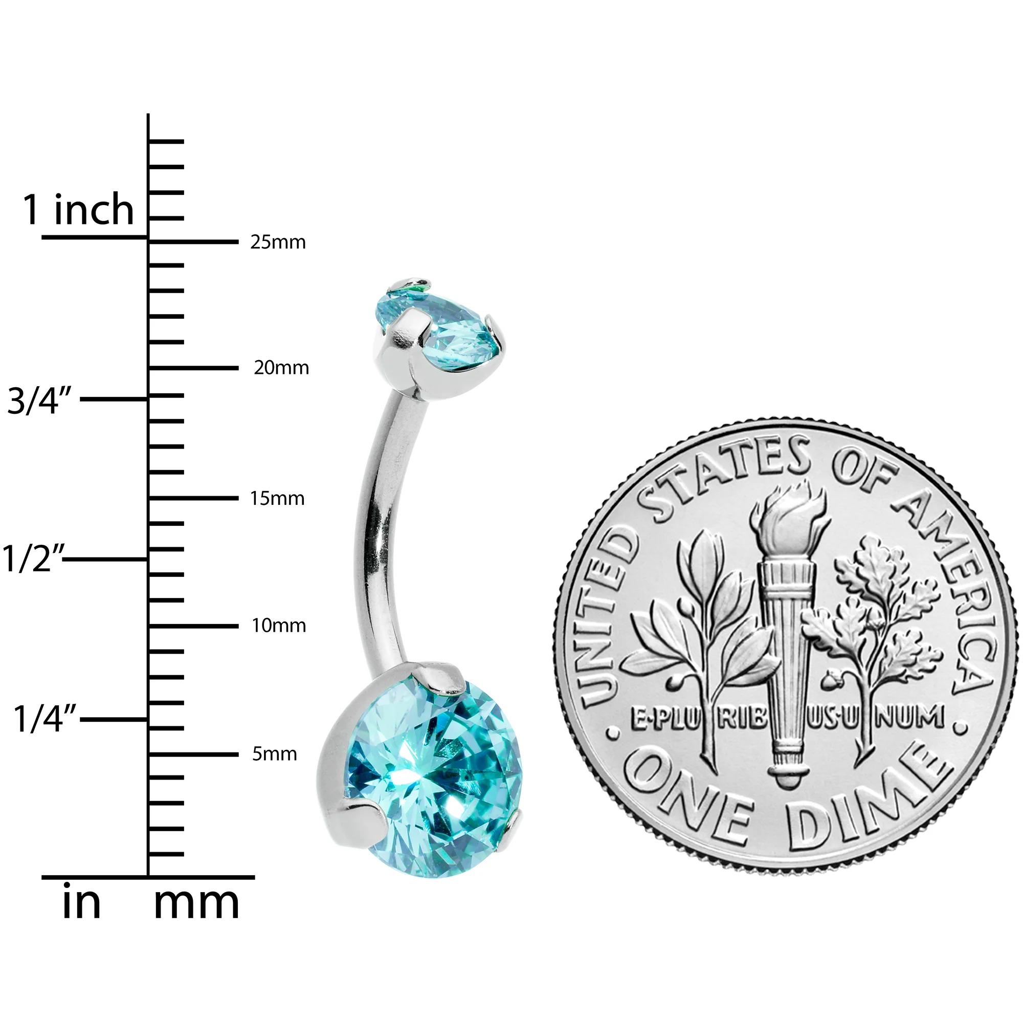 Aqua CZ Gem Grade 23 Titanium Internally Threaded Belly Ring - Image 2