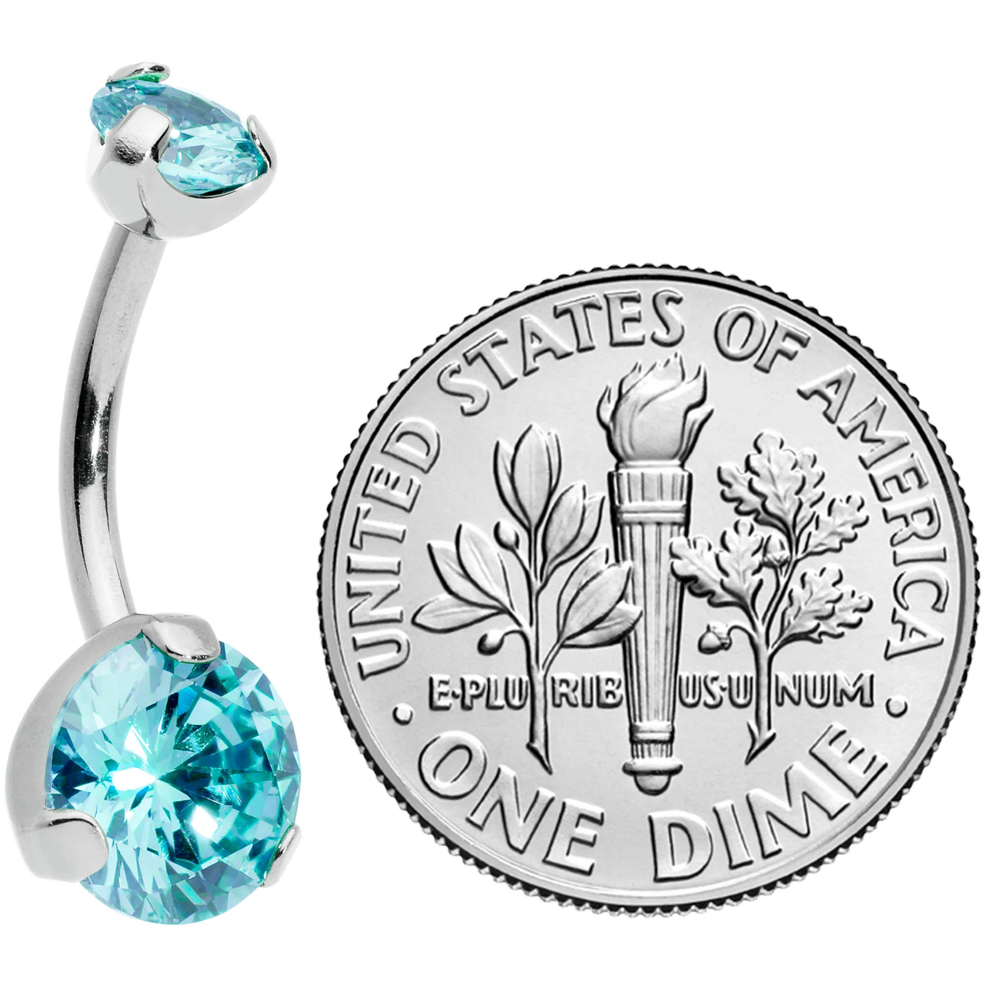 Aqua CZ Gem Grade 23 Titanium Internally Threaded Belly Ring - Image 3