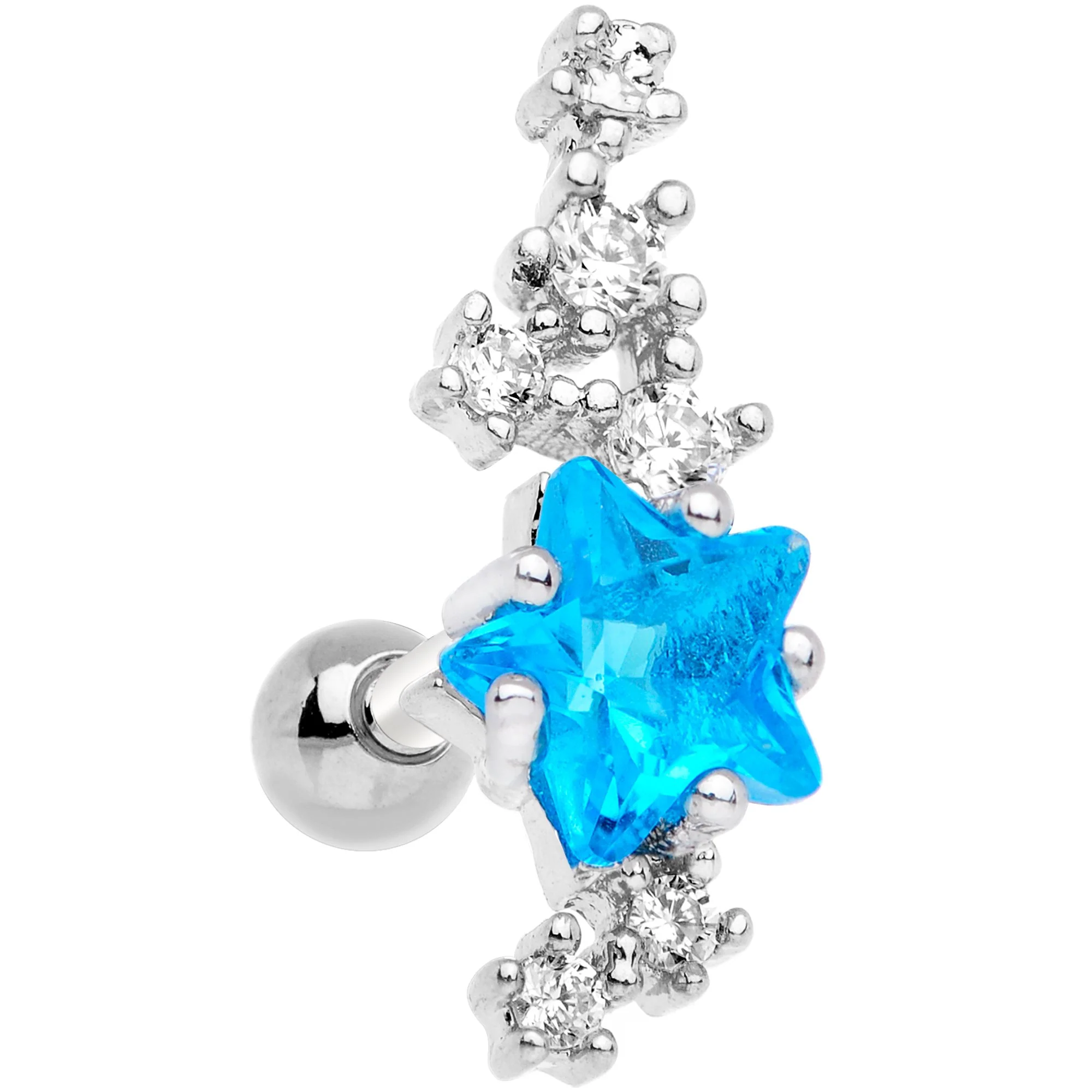 Aqua CZ Gem Shooting Star Cartilage Tragus Earring - Image 2