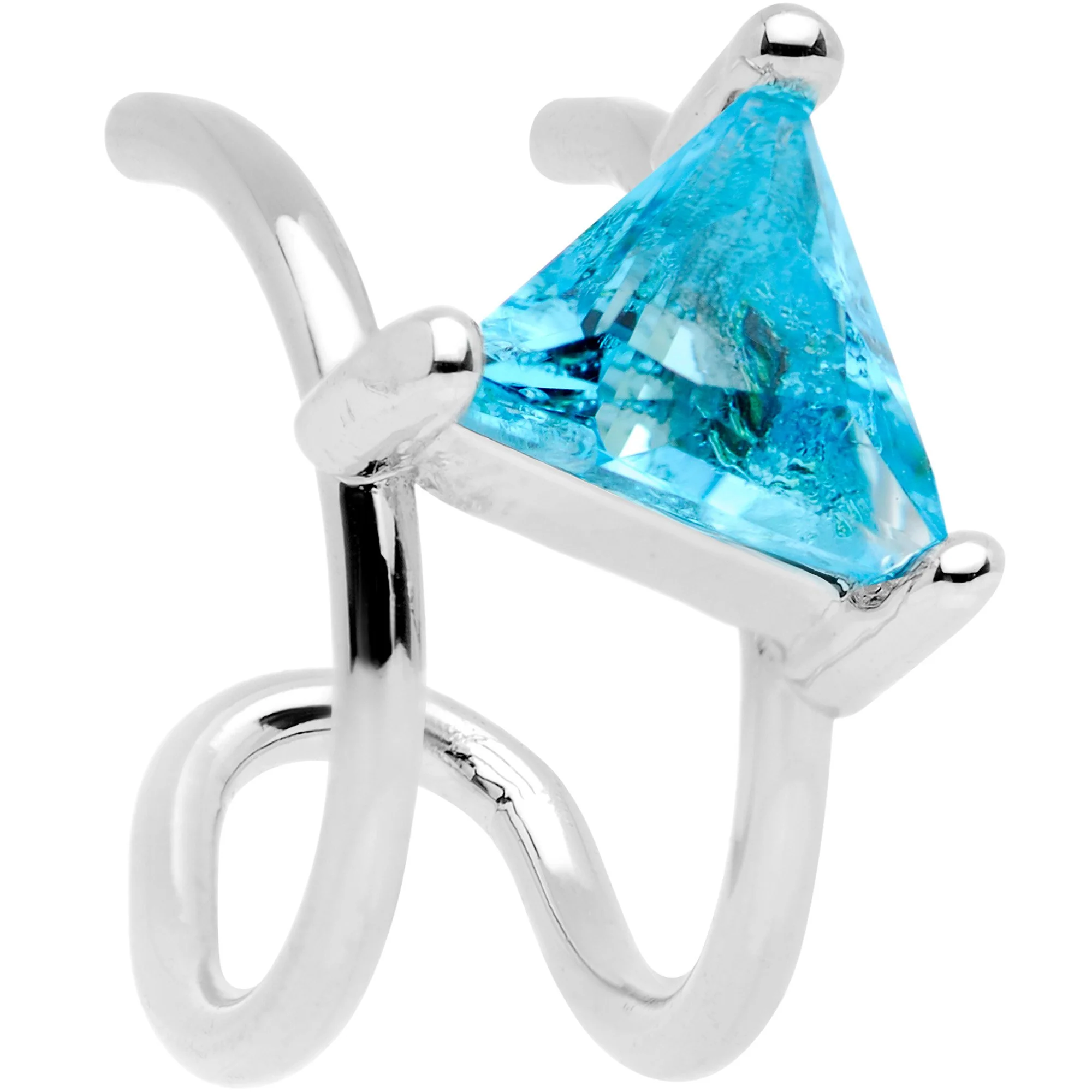 Aqua CZ Gem Triangle Bling Non Pierced Ear Cuff - Image 2