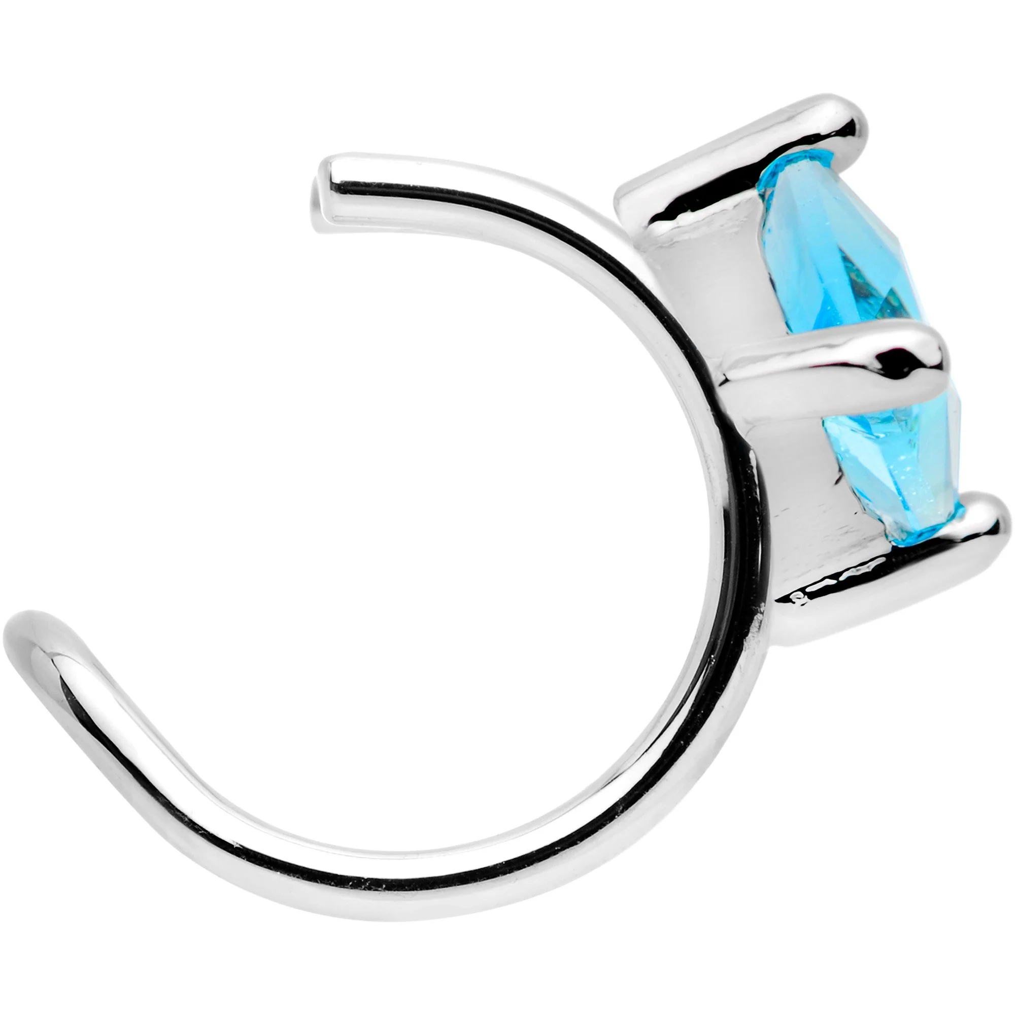 Aqua CZ Gem Triangle Bling Non Pierced Ear Cuff - Image 3