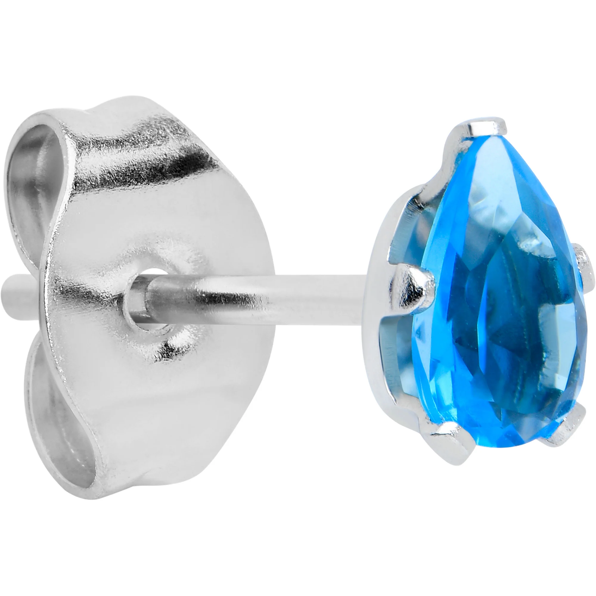 CZ Teardrop Aqua Stainless Steel Stud Earrings 3mm to 7mm - Image 2