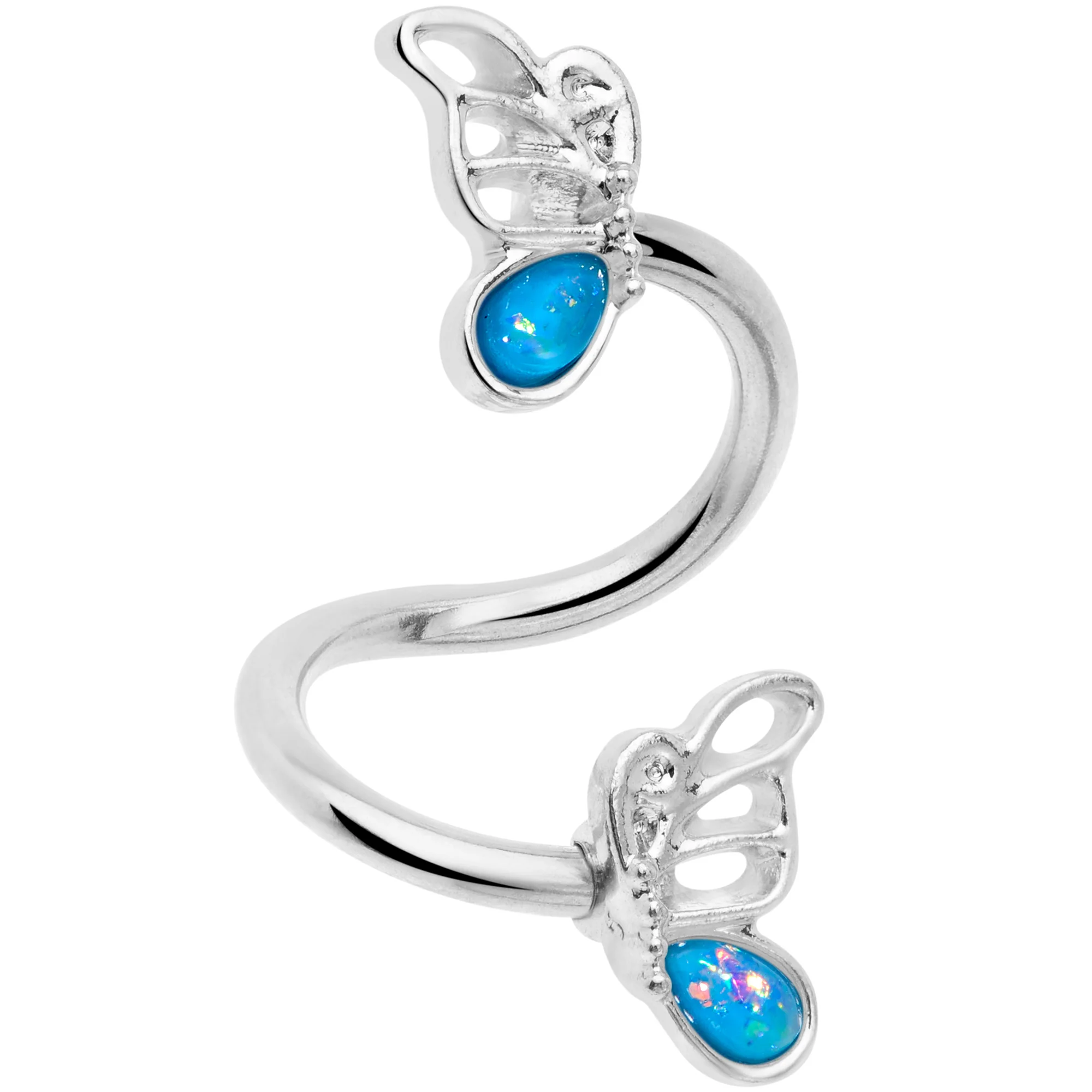 Aqua Faux Opal Butterfly Spiral Twister Belly Ring - Image 2