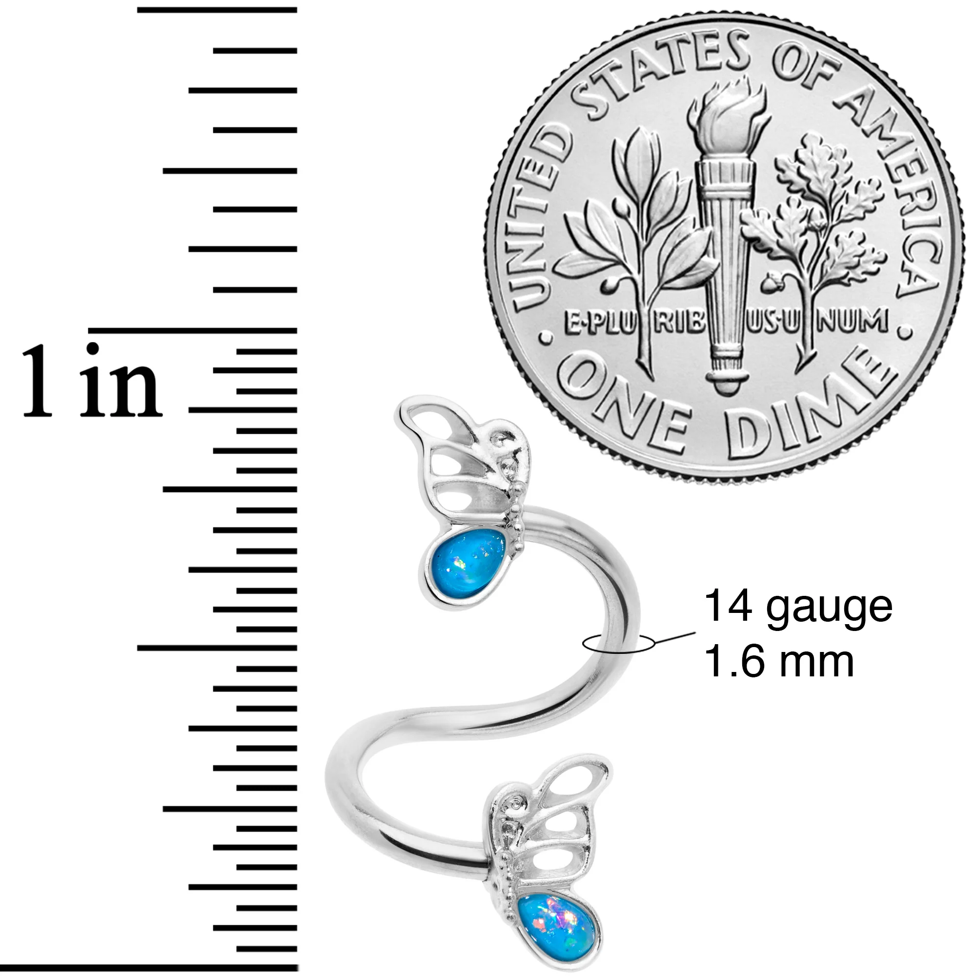 Aqua Faux Opal Butterfly Spiral Twister Belly Ring - Image 3
