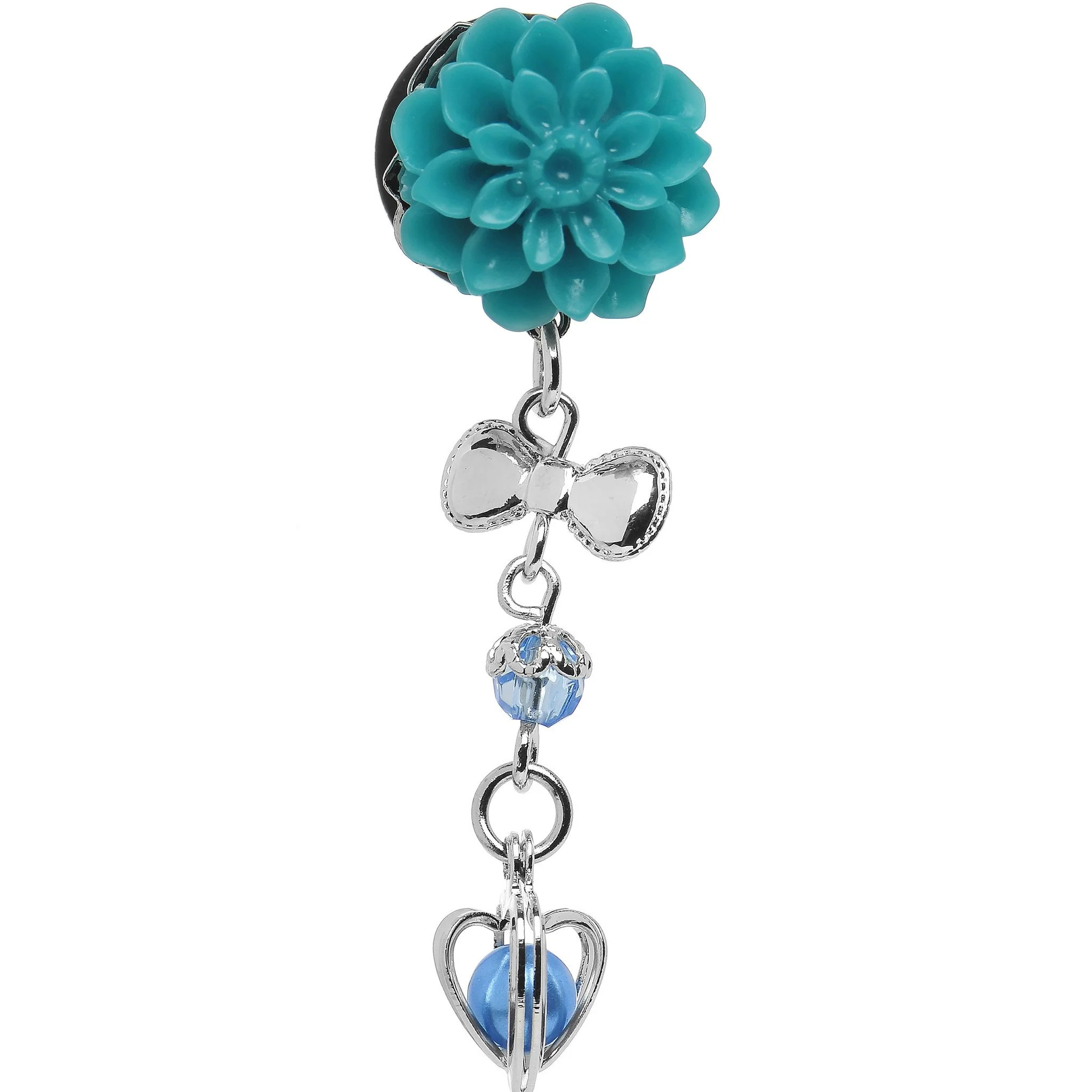 Aqua Flower Heart to Heart Dangle Plug Sizes 5mm to 12mm - Image 2
