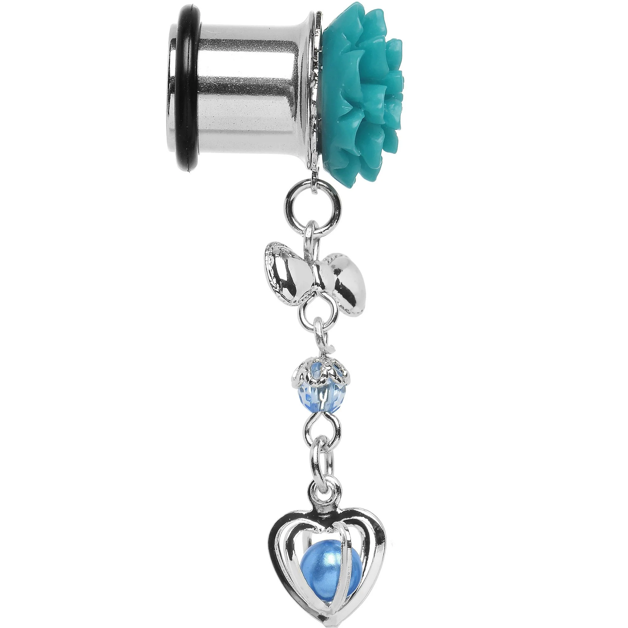 Aqua Flower Heart to Heart Dangle Plug Sizes 5mm to 12mm - Image 3