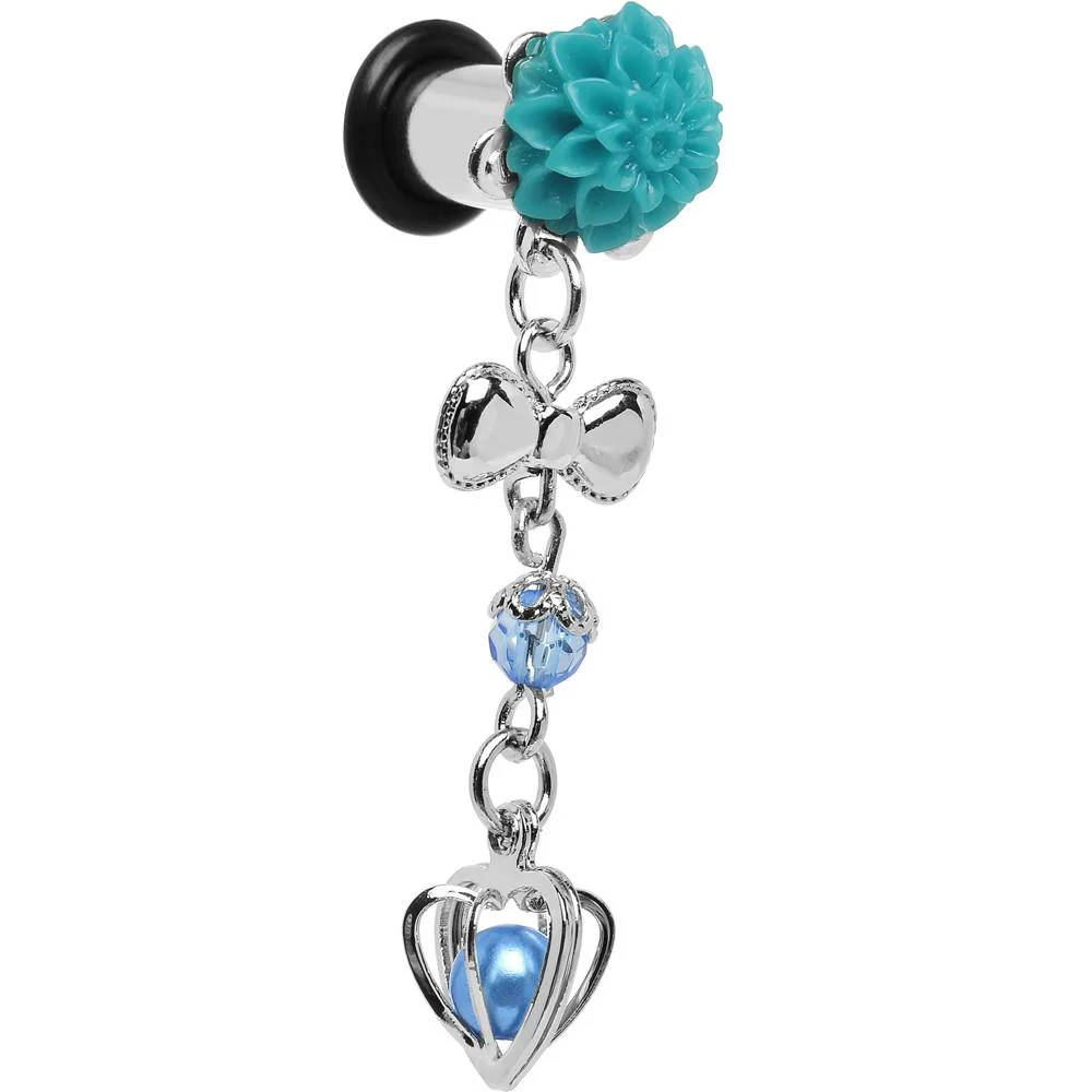 Aqua Flower Heart to Heart Dangle Plug Sizes 5mm to 12mm - Image 5