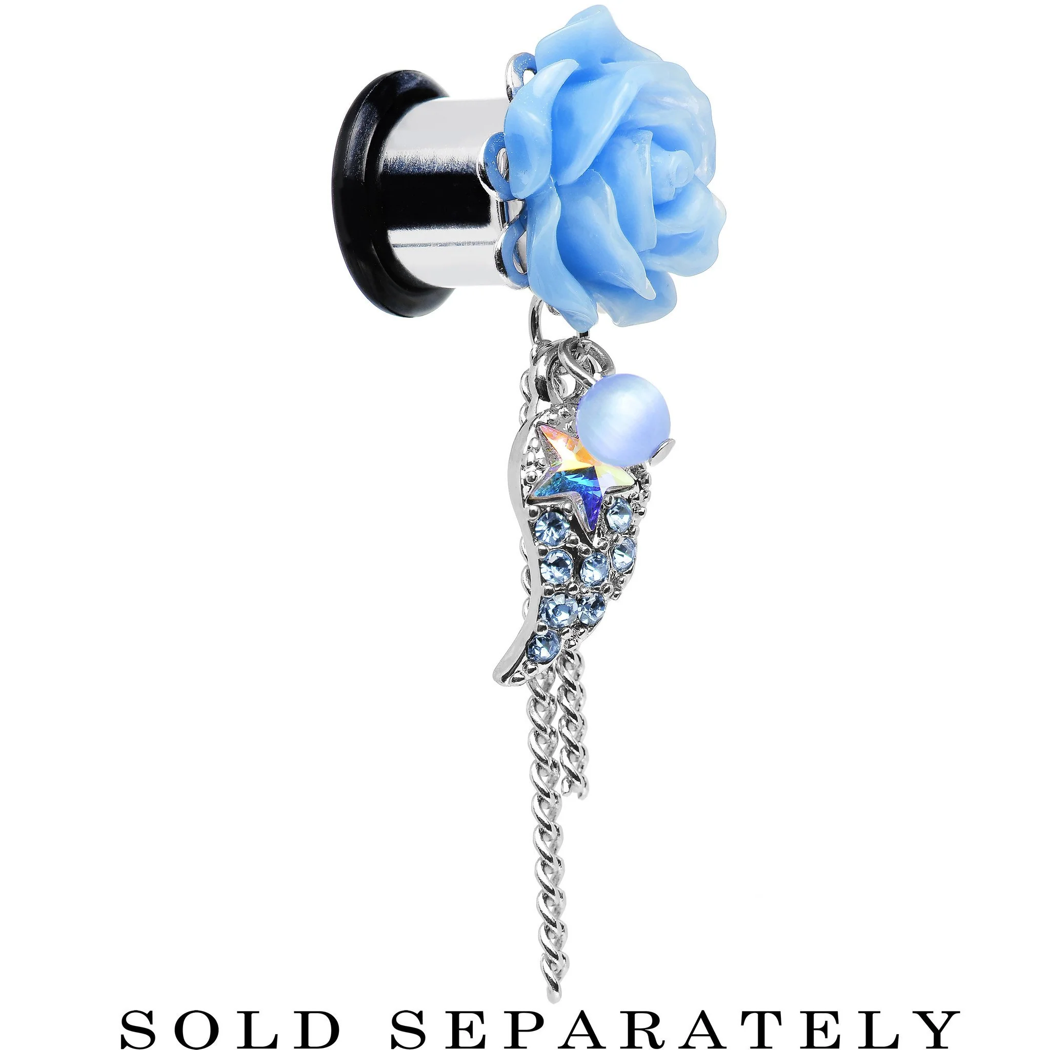 Aqua Gem Angel Wing and Aqua Rose Flower Single Flare Dangle Plug Sizes 6mm to 16mm - Image 3