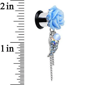 Aqua Gem Angel Wing and Aqua Rose Flower Single Flare Dangle Plug Sizes 6mm to 16mm - Image 4
