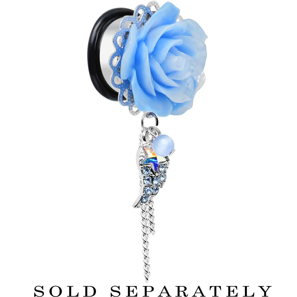 Aqua Gem Angel Wing and Aqua Rose Flower Single Flare Dangle Plug Sizes 6mm to 16mm - Image 9