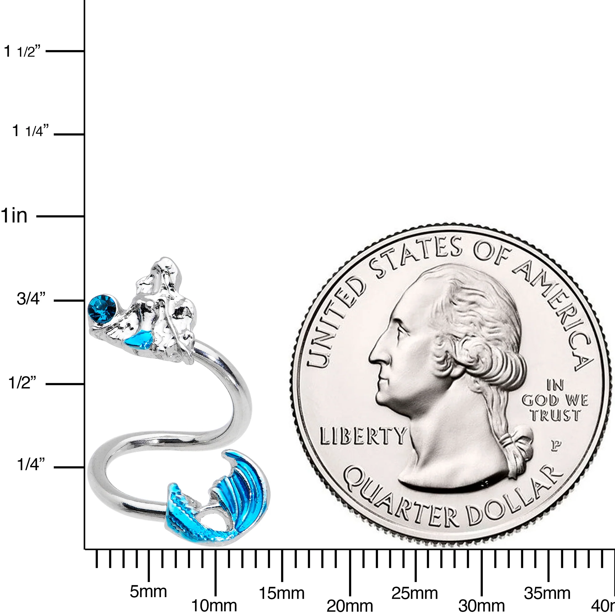 Aqua Gem Blue Mermaid Spiral Twister Belly Ring - Image 2