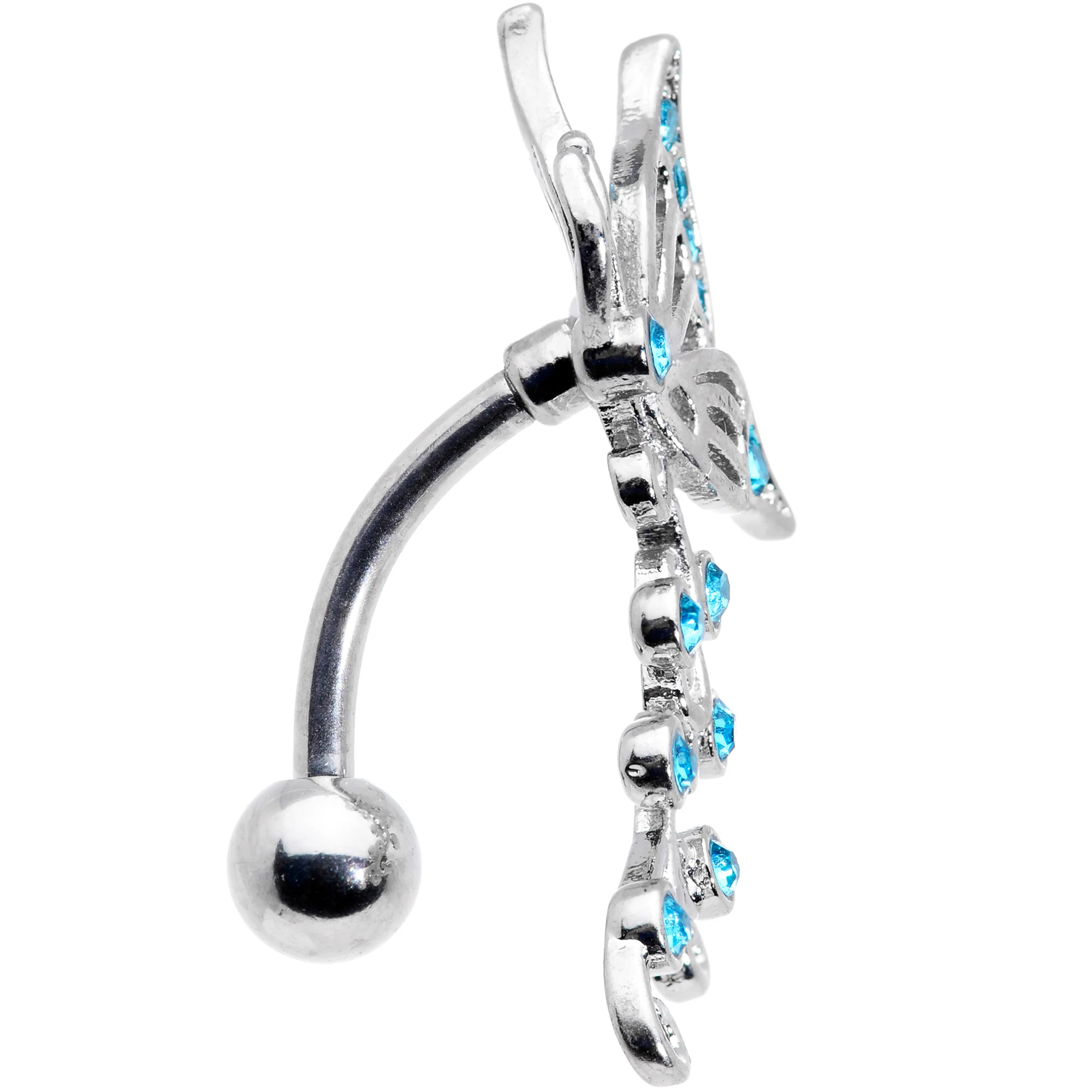 Aqua Gem Butterfly Flower Garland Top Mount Belly Ring - Image 3