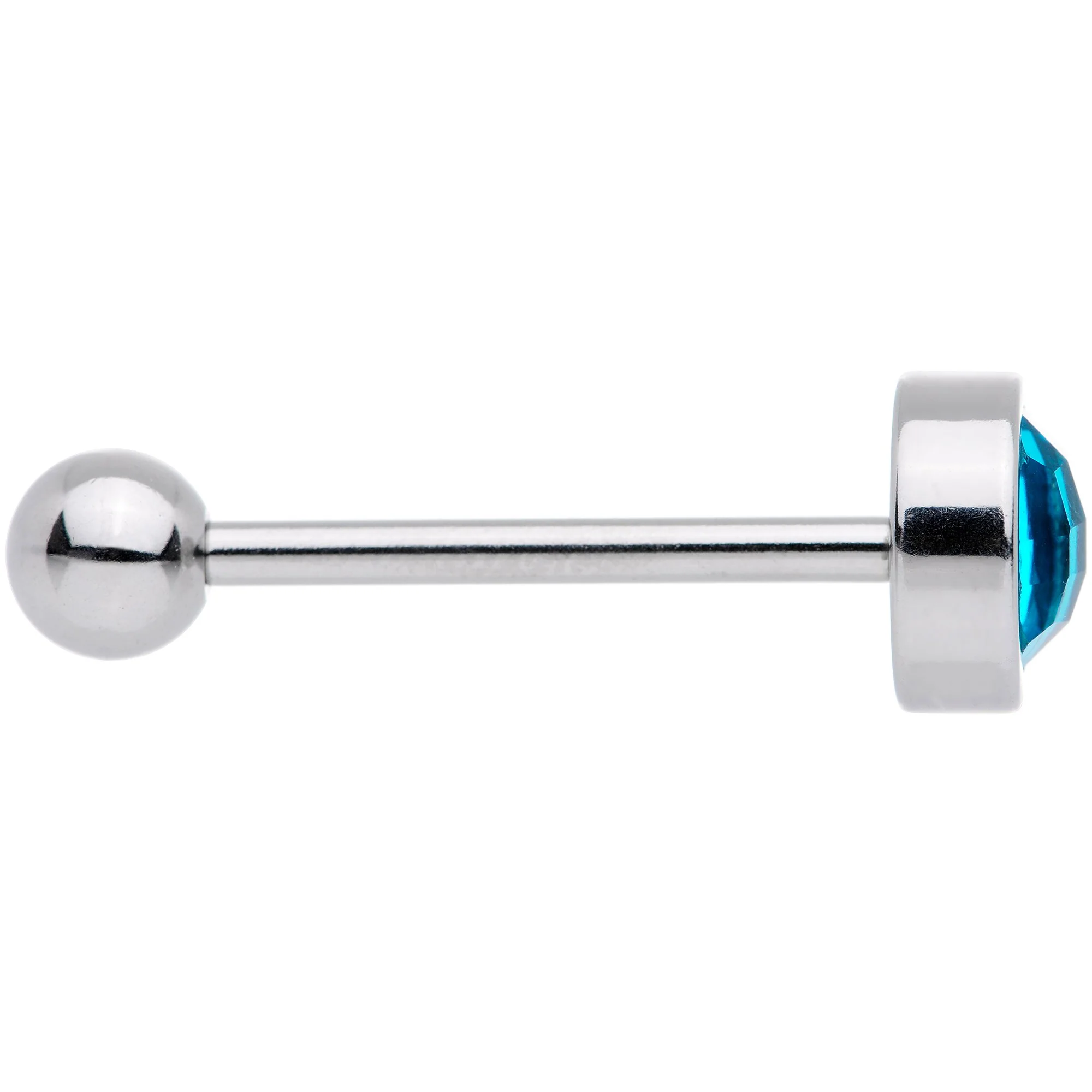 Aqua Gem Cross Stitch Barbell Tongue Ring - Image 2