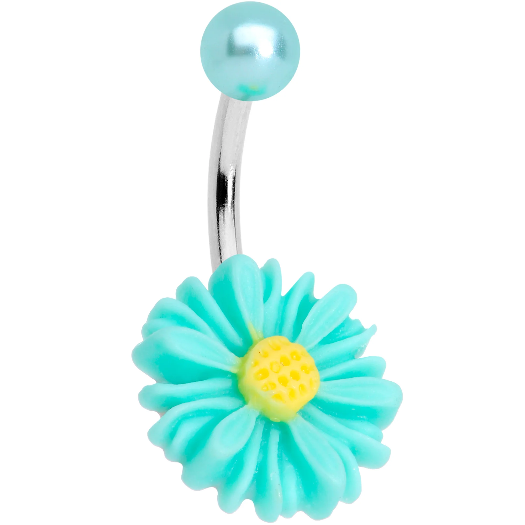 Aqua Gem Daisy Pearlescent Belly Ring Set of 3 - Image 4