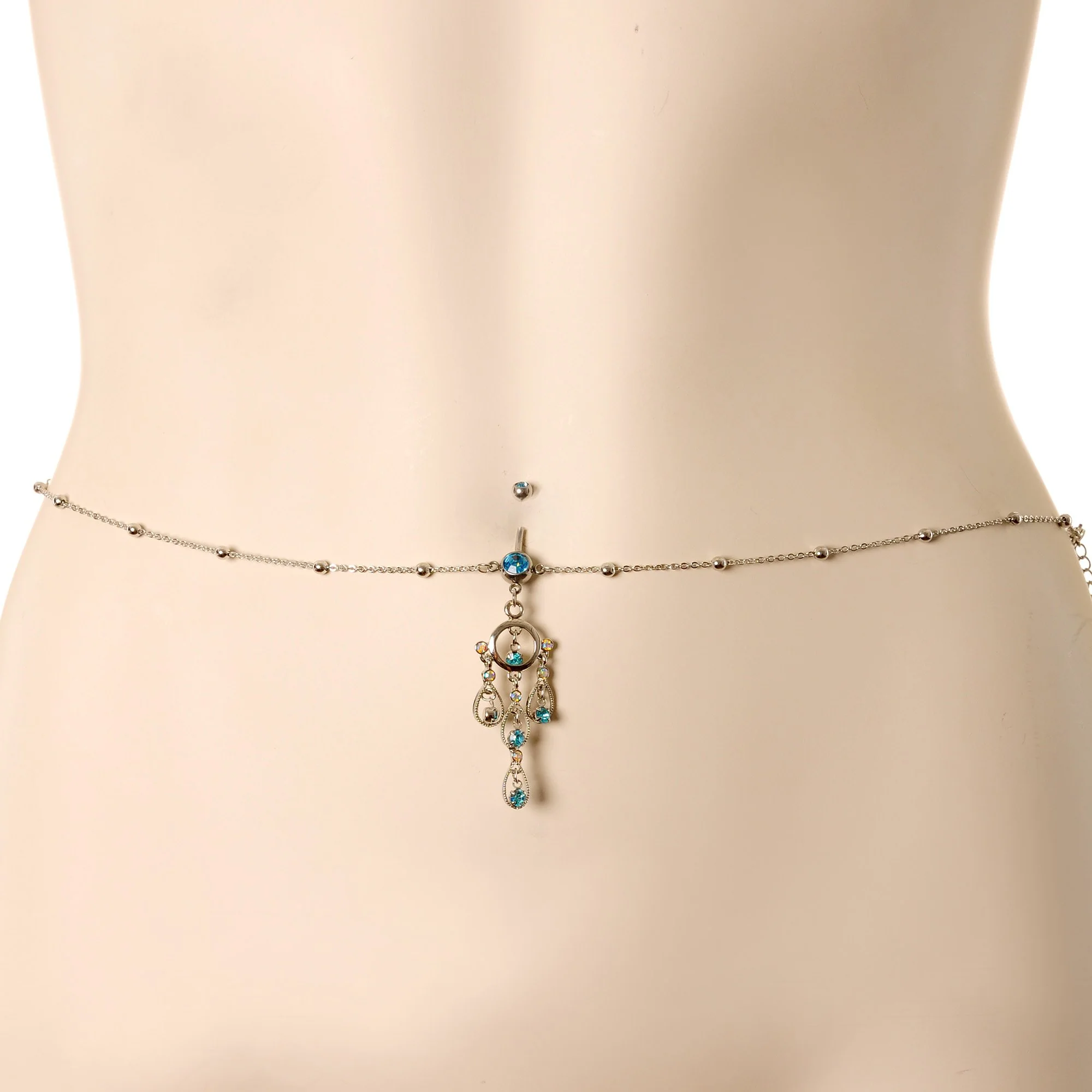 Aqua Gem Dancing Queen Chandelier Dangle Belly Ring Belly Chain - Image 3