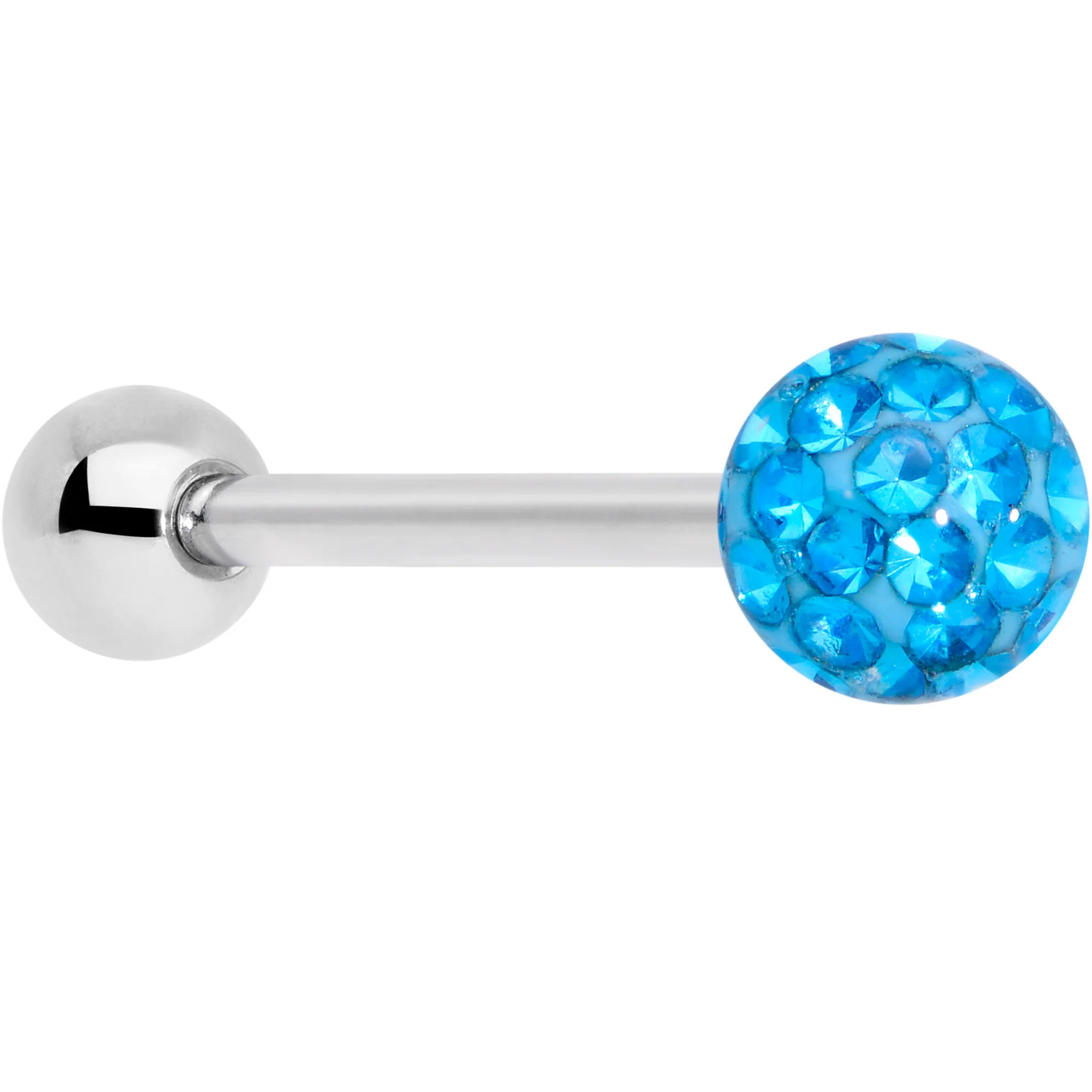 Aqua Gem Disco Ball Internally Threaded Barbell Tongue Ring - Image 2