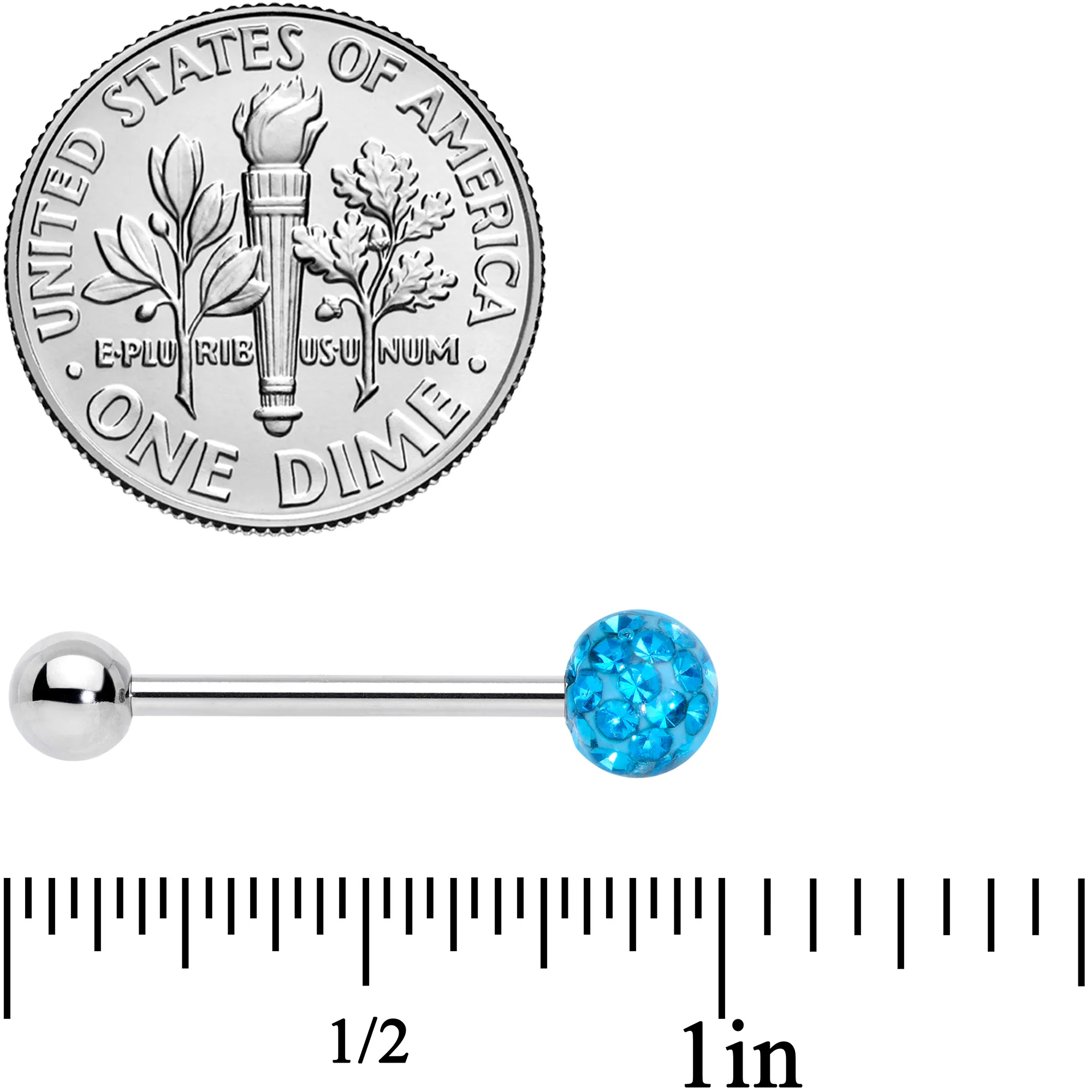 Aqua Gem Disco Ball Internally Threaded Barbell Tongue Ring - Image 4