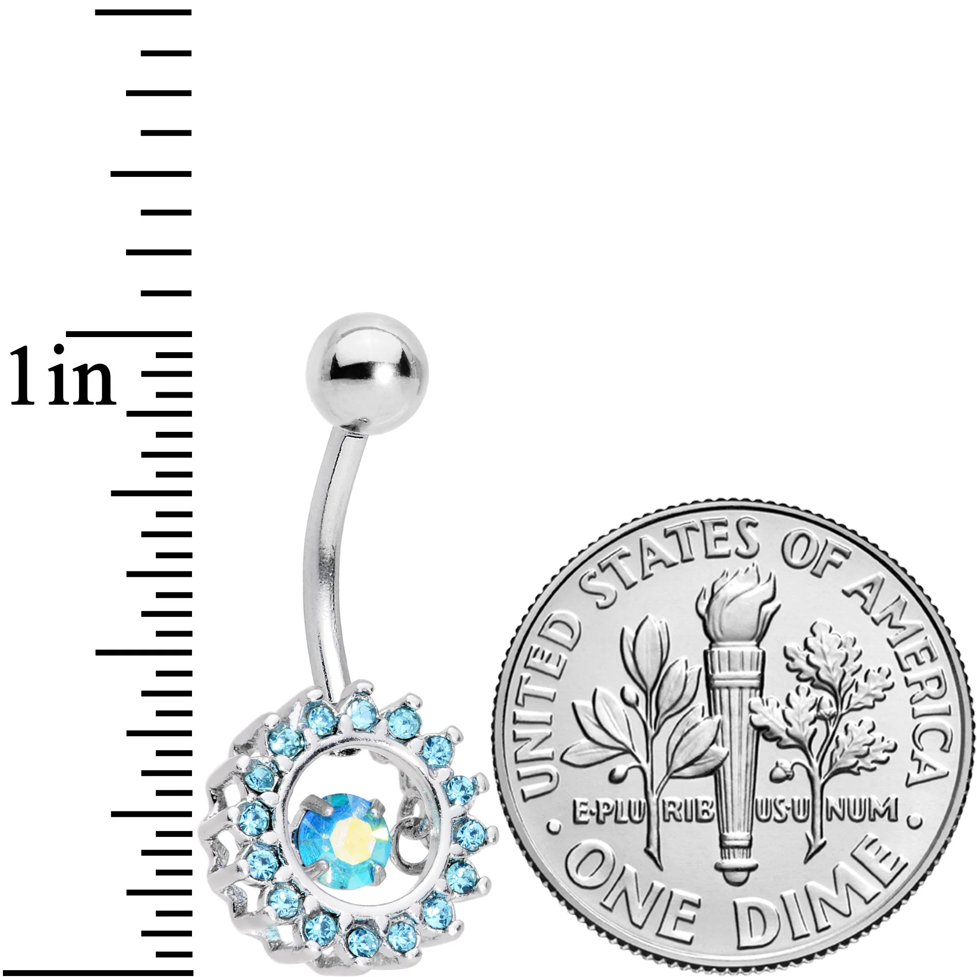 Aqua Gem Elegant Dance Crown Belly Ring - Image 3