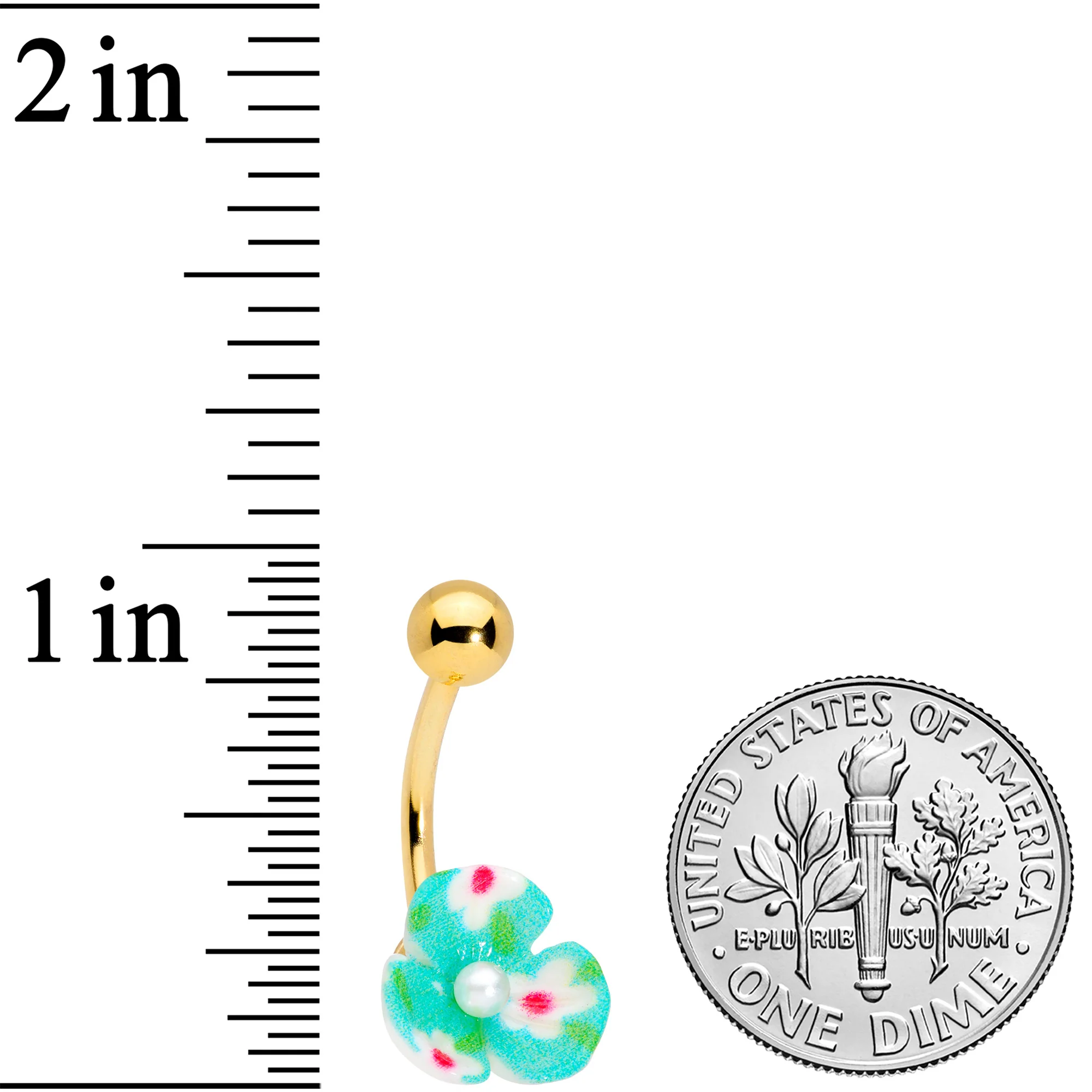 Aqua Gem Gold Tone Flower Pearly Belly Ring Set of 3 - Image 5