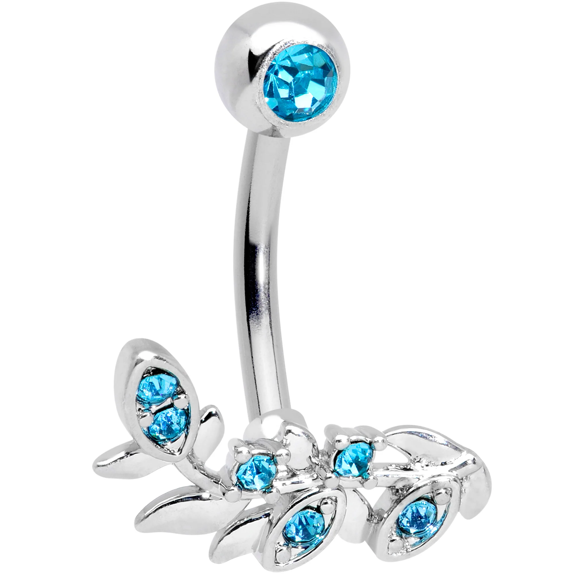 Aqua Gem Leaf Branch Belly Ring - Image 2