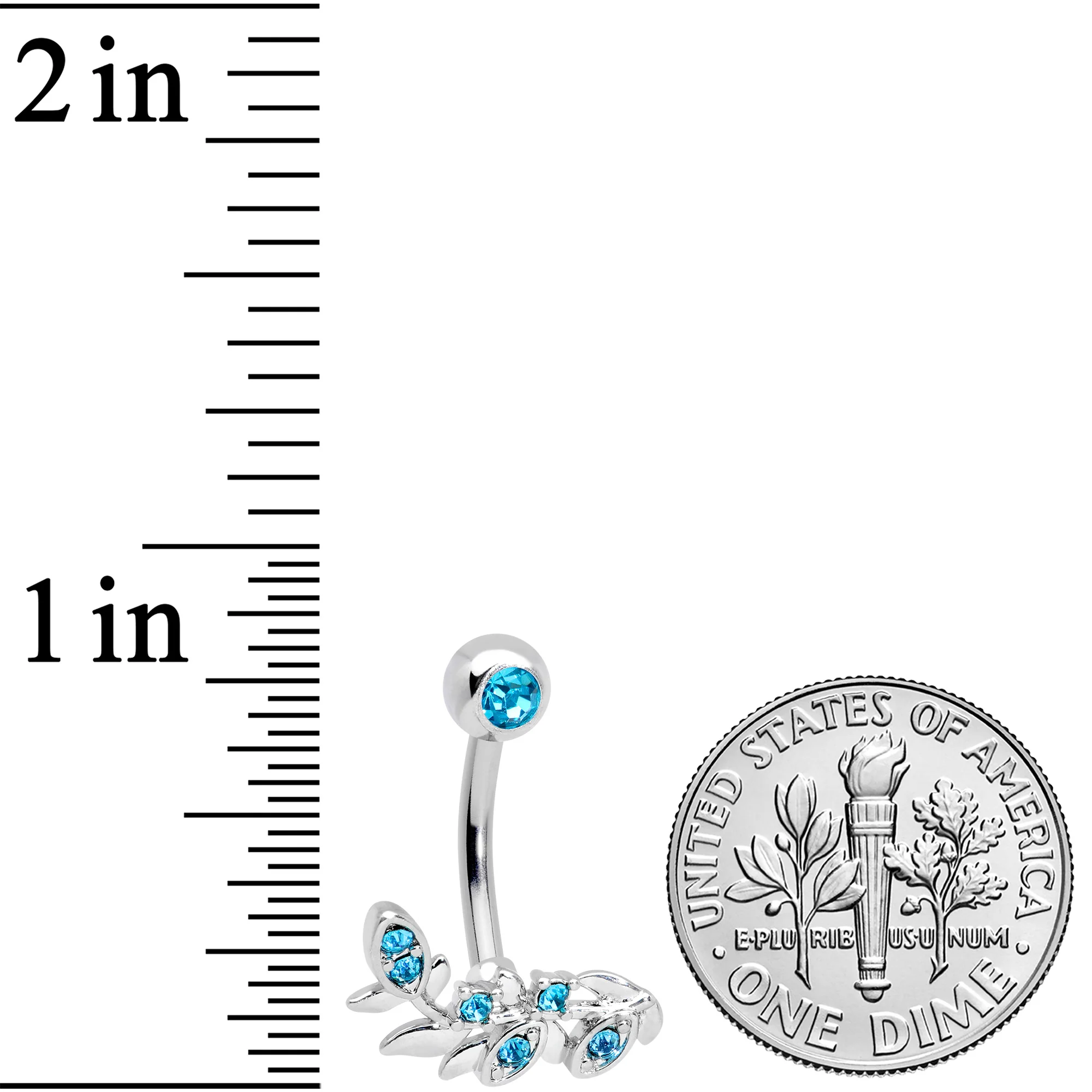 Aqua Gem Leaf Branch Belly Ring - Image 3