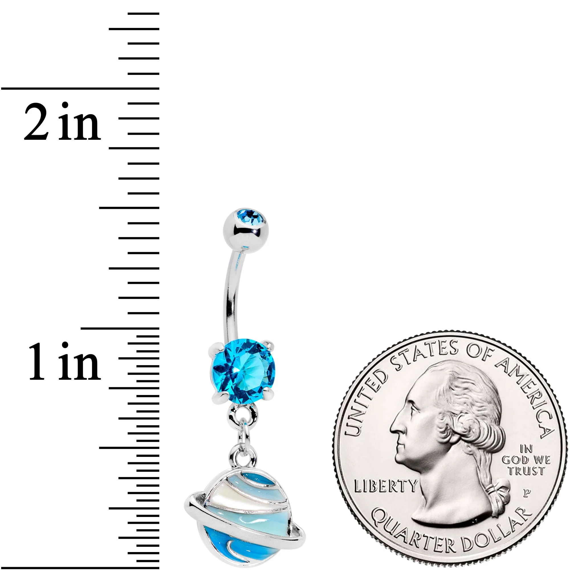 Aqua Gem Rings Of Saturn Dangle Belly Ring - Image 2