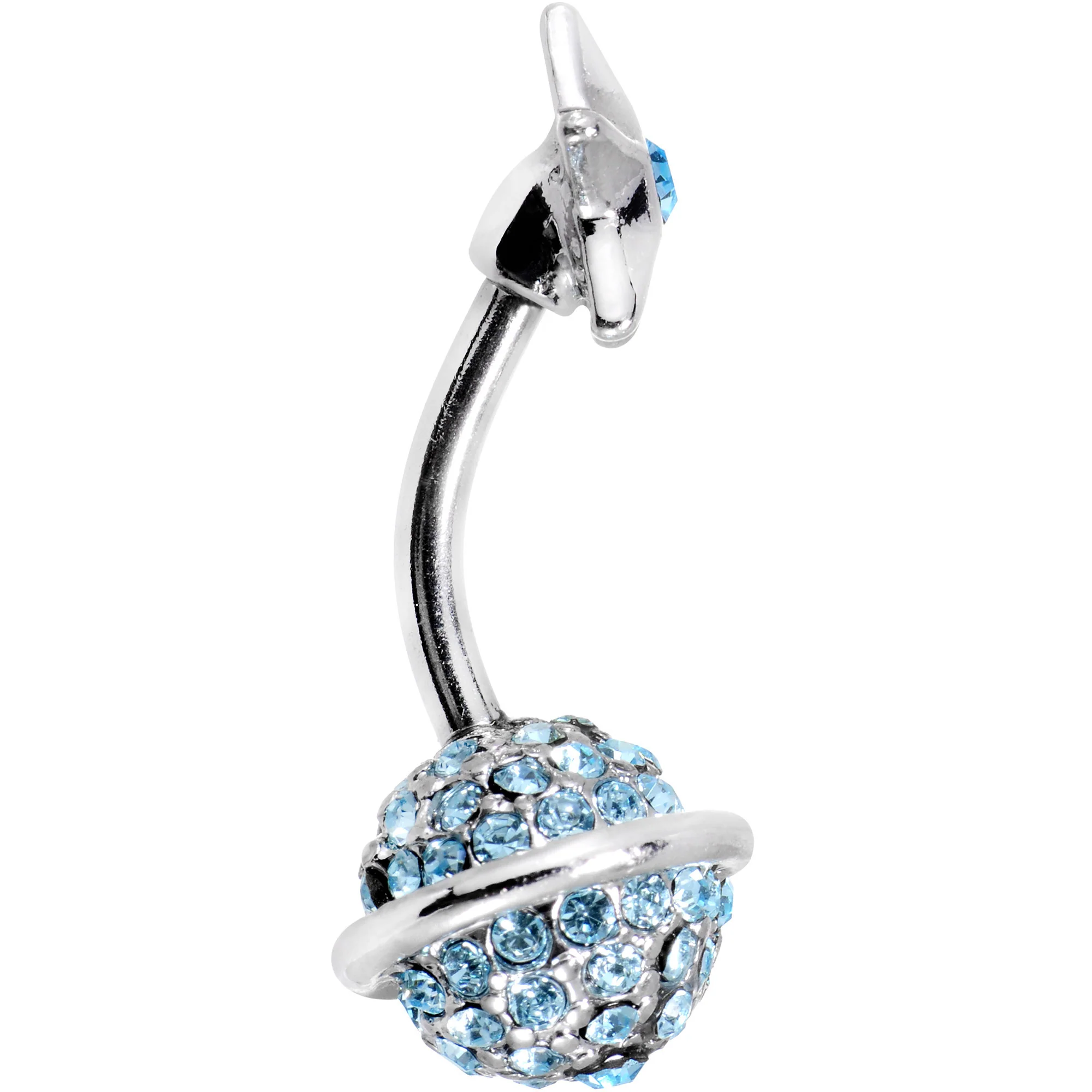 Aqua Gem Rings of Saturn Planet and Star Double Mount Belly Ring - Image 2