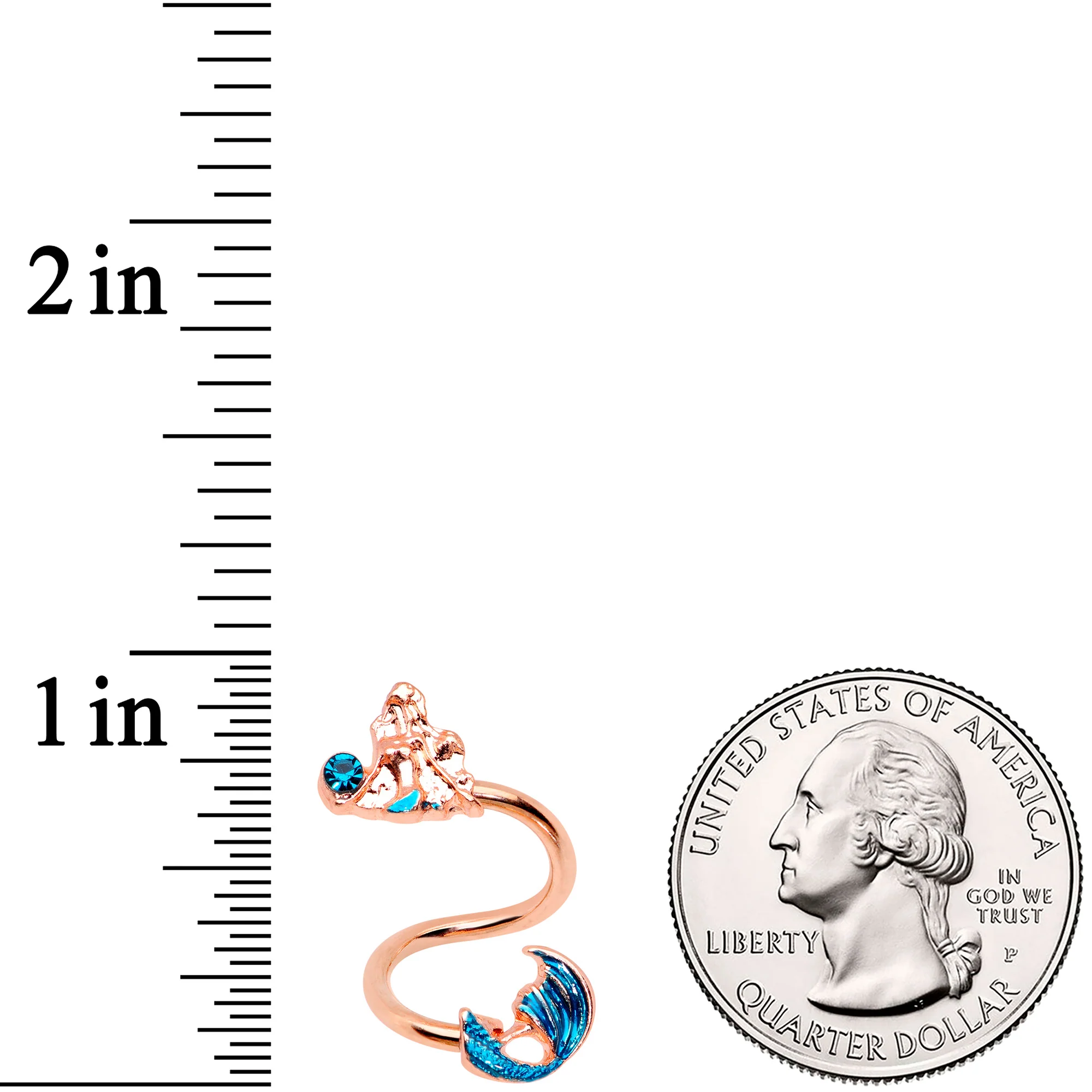 Aqua Gem Rose Gold Tone Gazing Mermaid Spiral Twister Belly Ring - Image 2