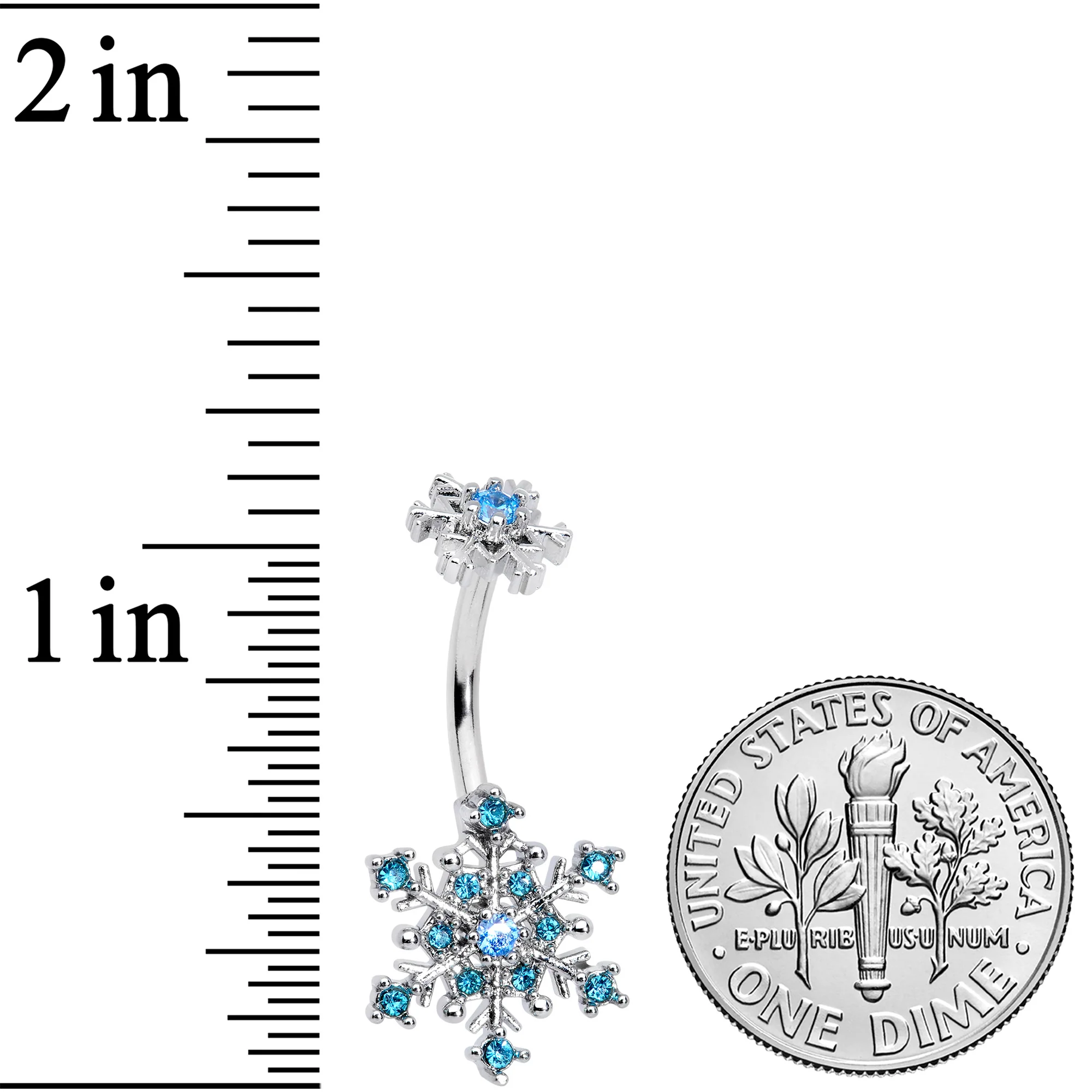 Aqua Gem Snowflake Christmas Double Mount Belly Ring - Image 2