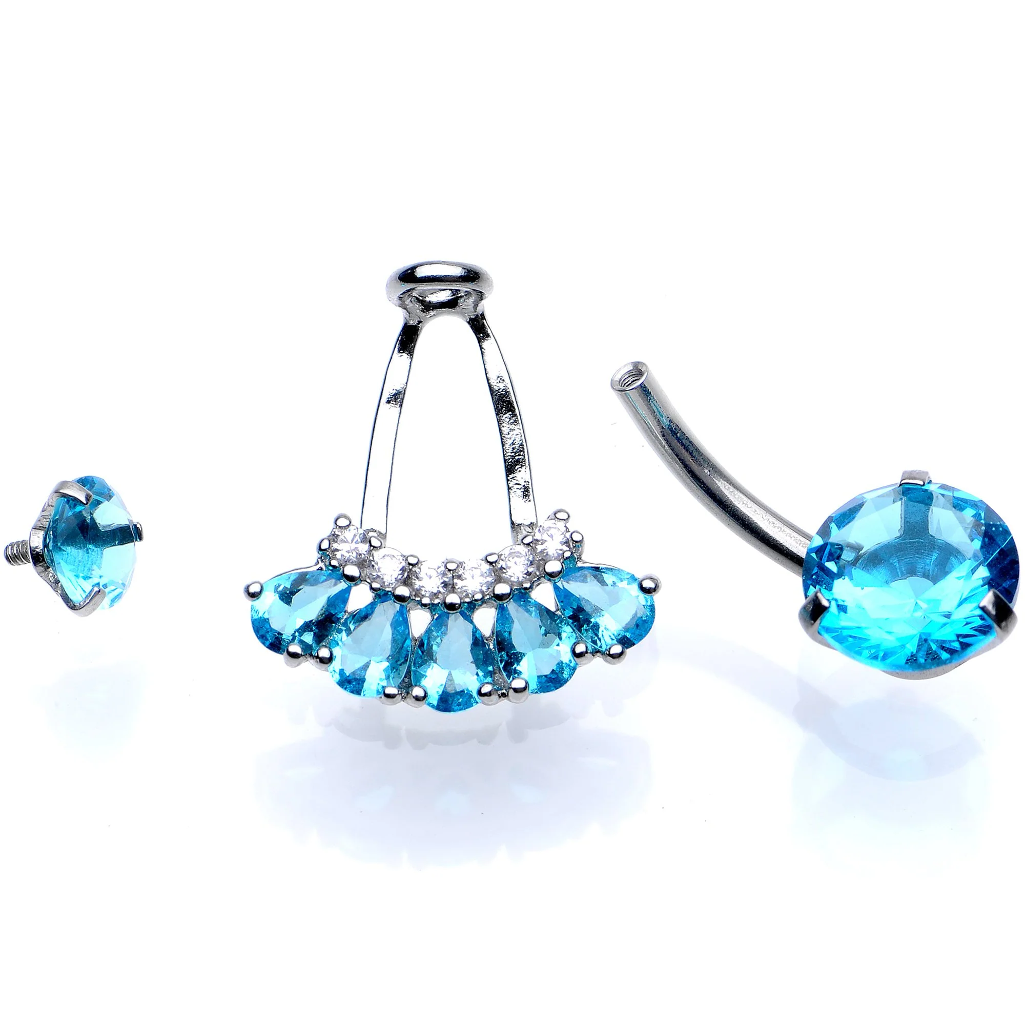 Aqua Gem Swagger Sweep Dangle Belly Ring - Image 3
