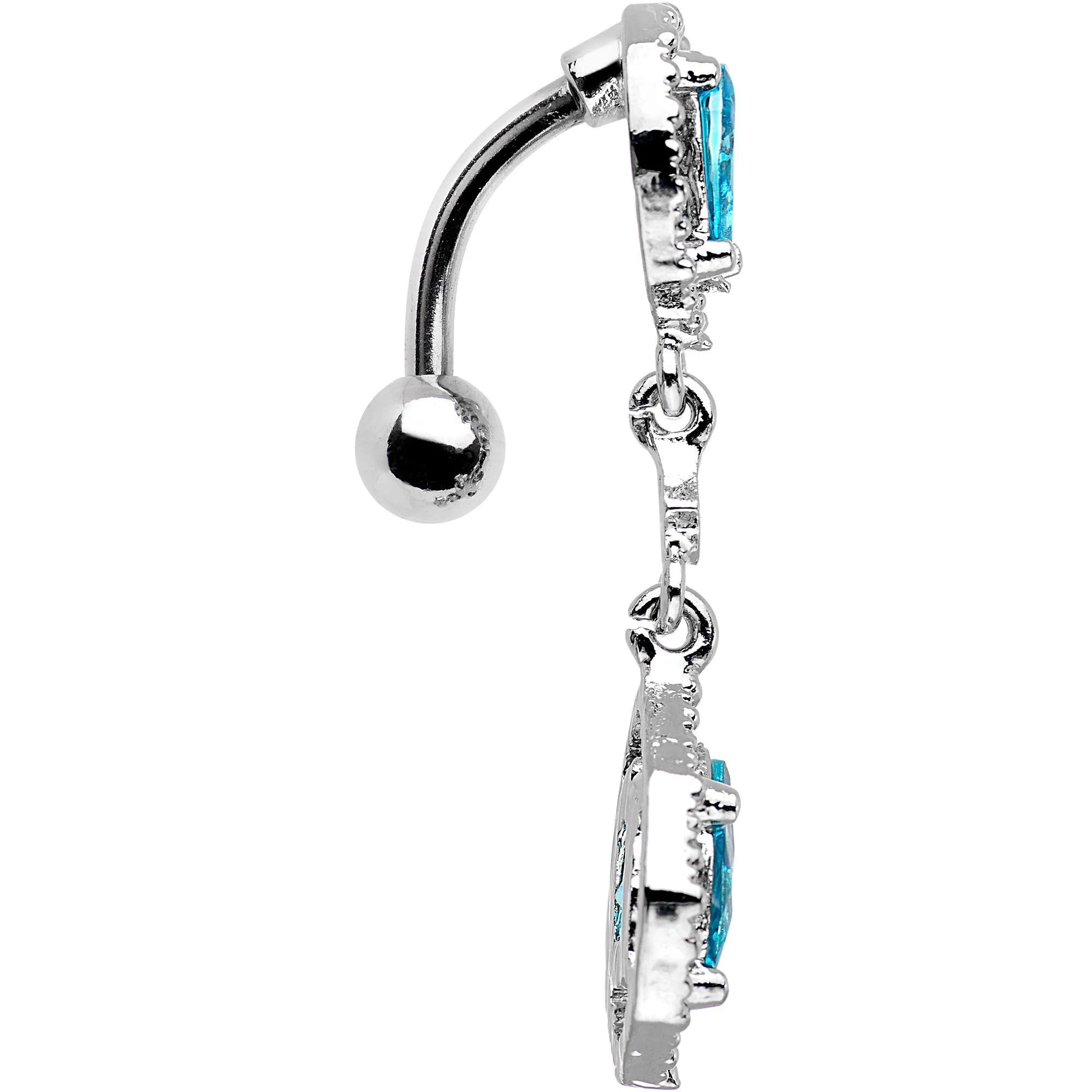 Aqua Gem Twin Top Mount Dangle Belly Ring - Image 3