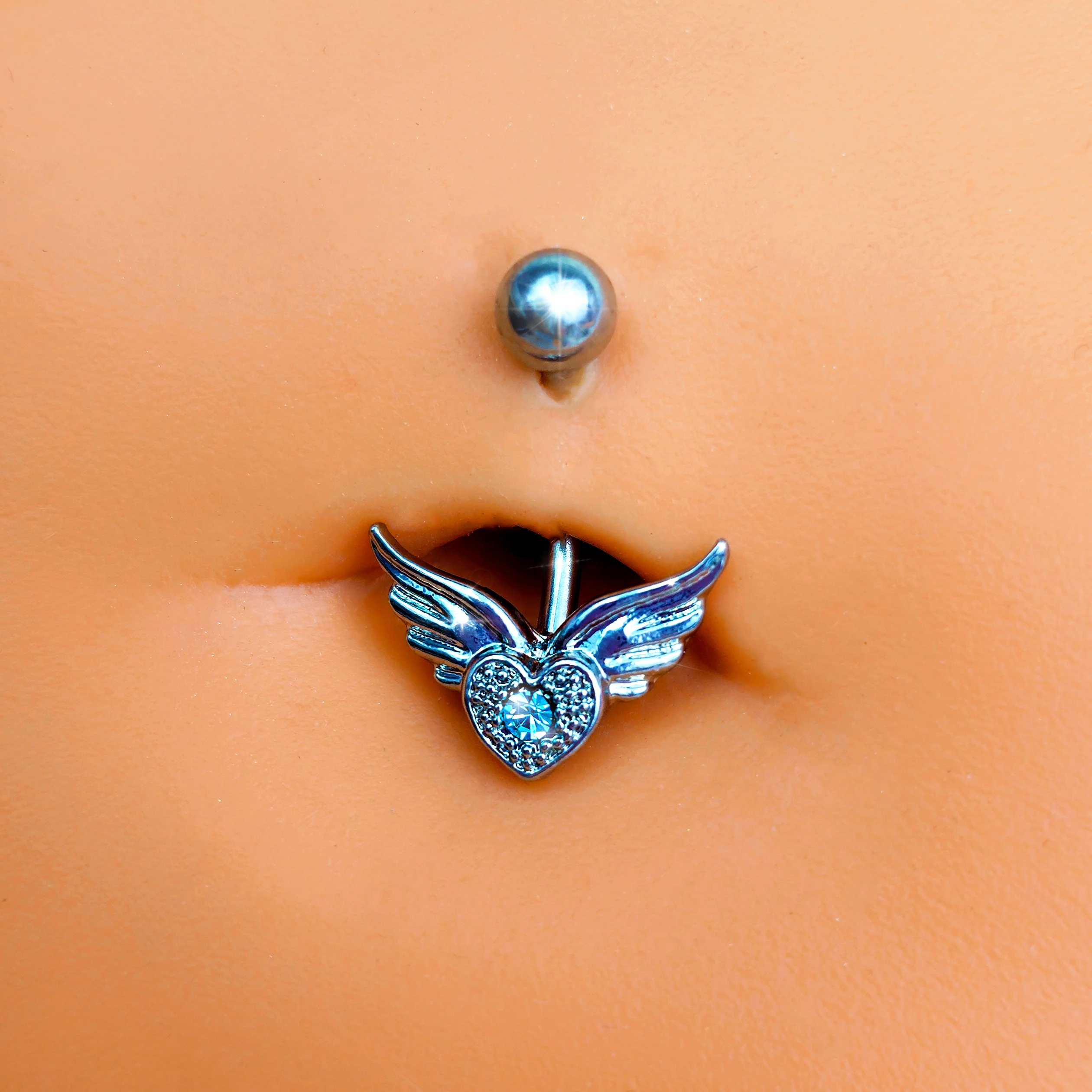 Aqua Gem Valentines Day Winged Heart Belly Ring Set of 4 - Image 2