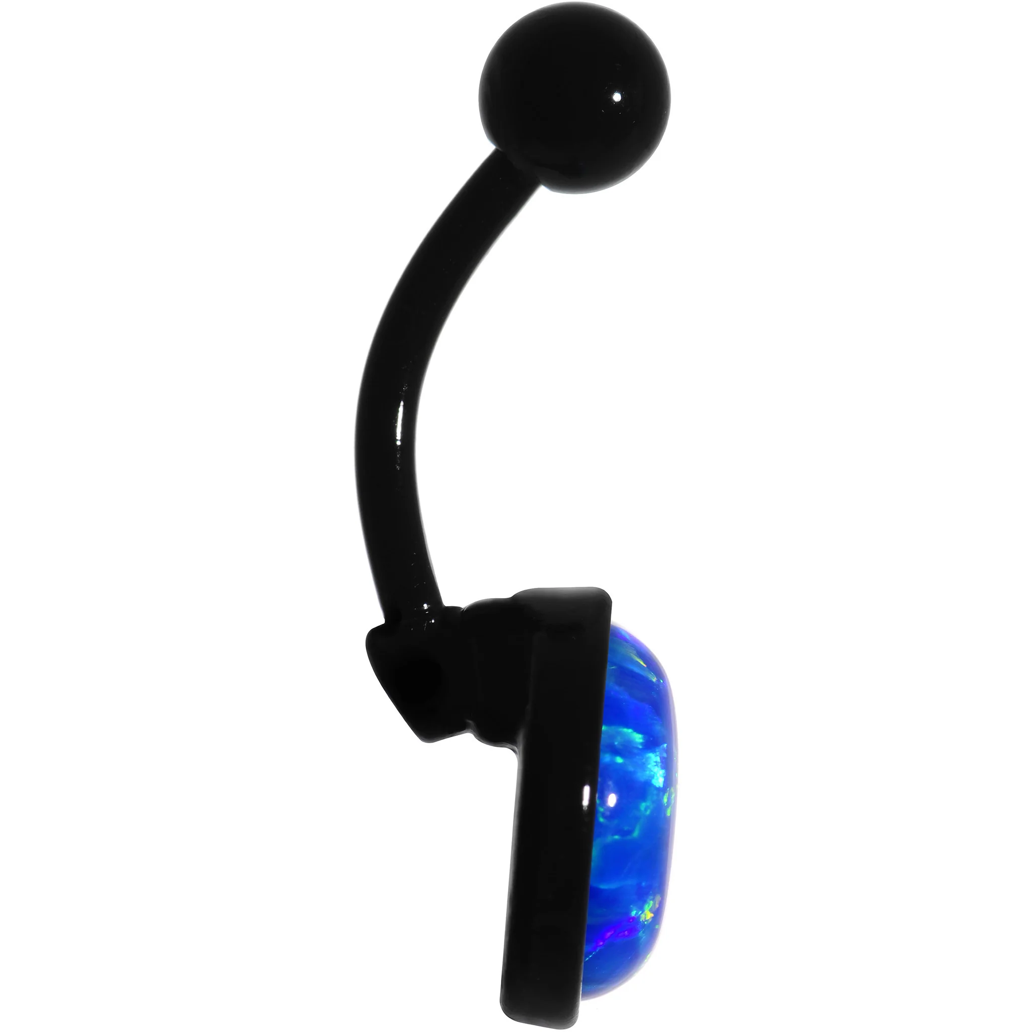 Aqua Synthetic Opal Black Anodized Bottom Mount Belly Ring - Image 2