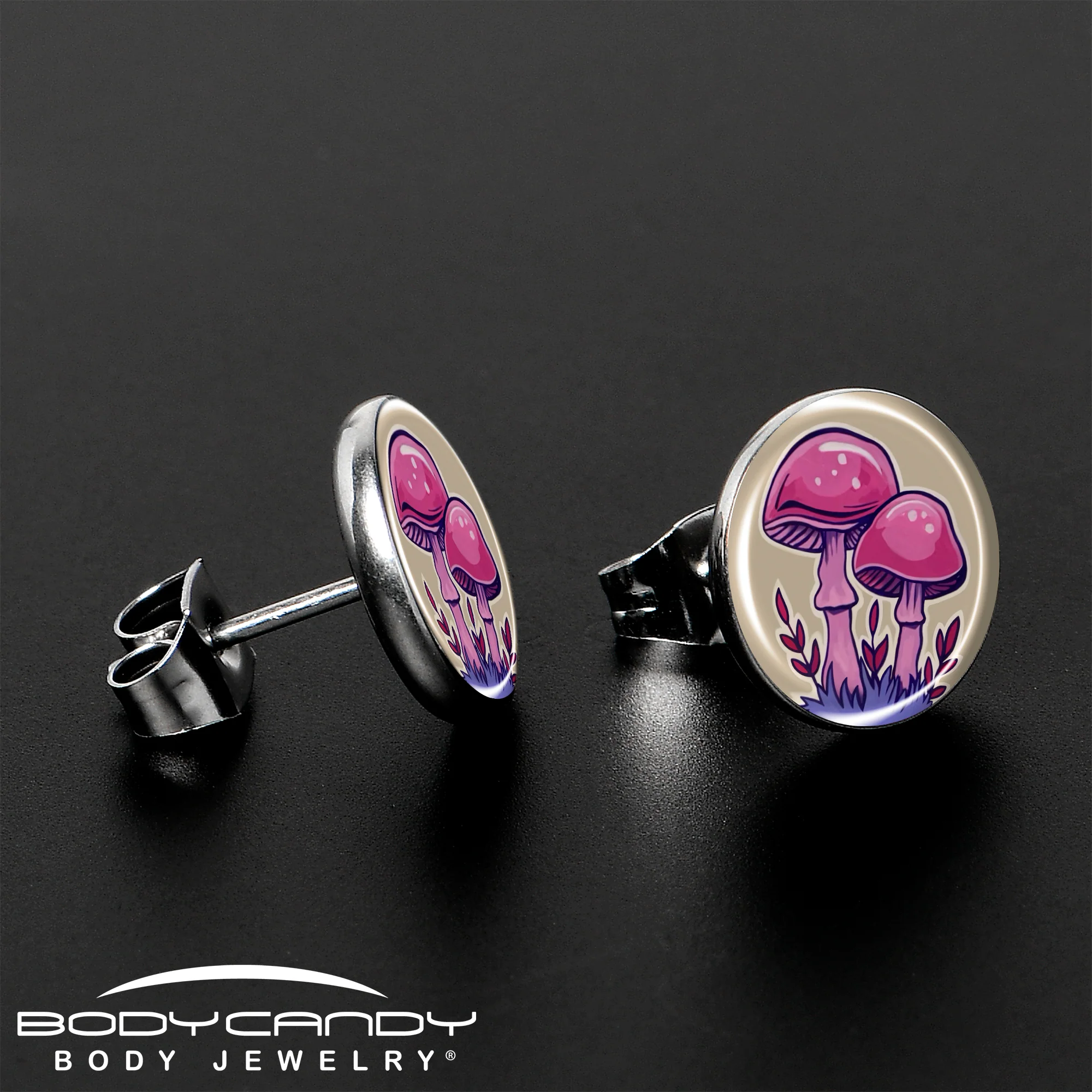 Artist Drawn Pink Mushrooms Stud Earrings by Onyx O - Image 3