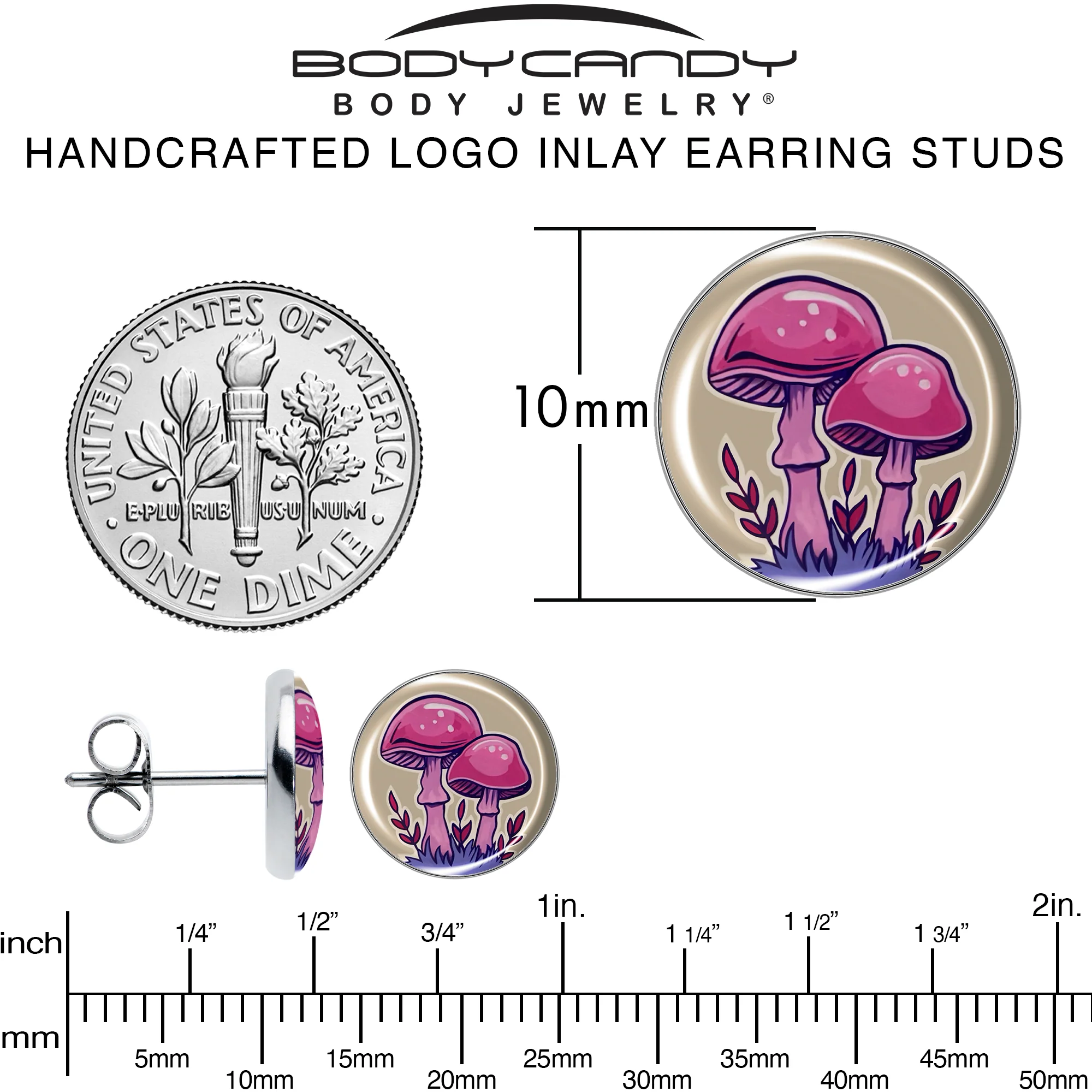 Artist Drawn Pink Mushrooms Stud Earrings by Onyx O - Image 6