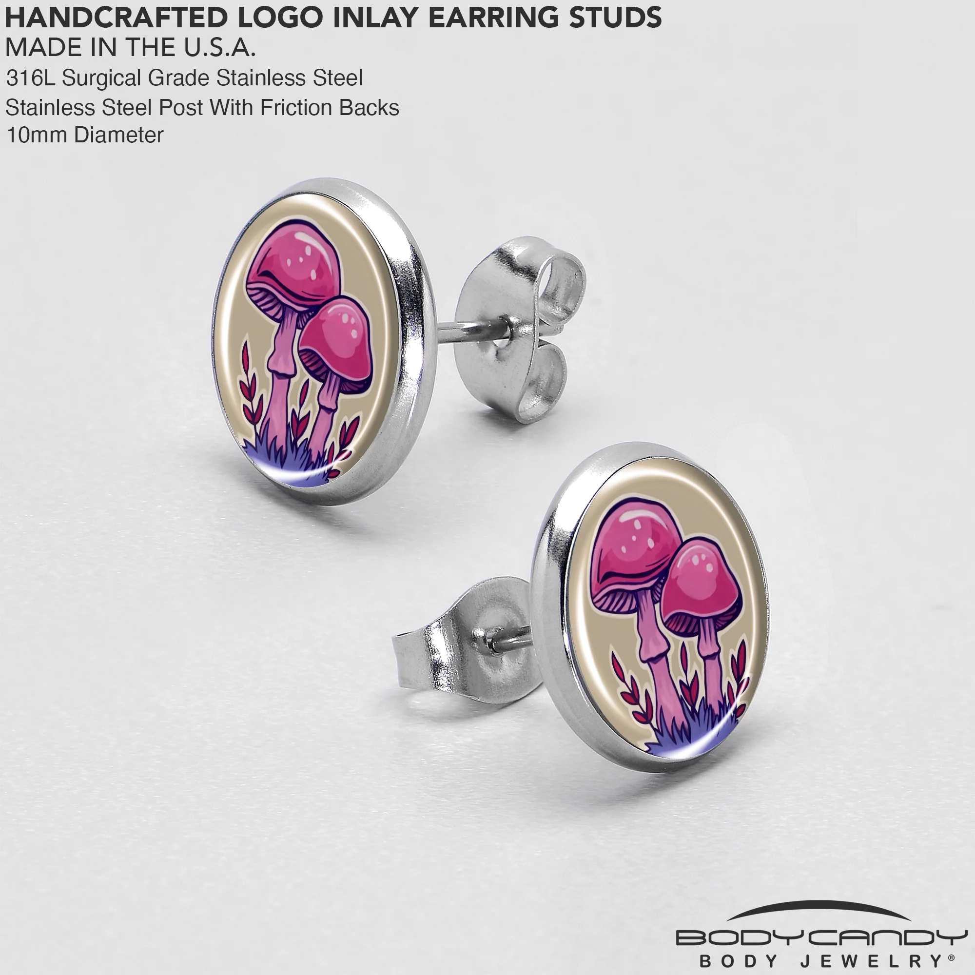 Artist Drawn Pink Mushrooms Stud Earrings by Onyx O - Image 7