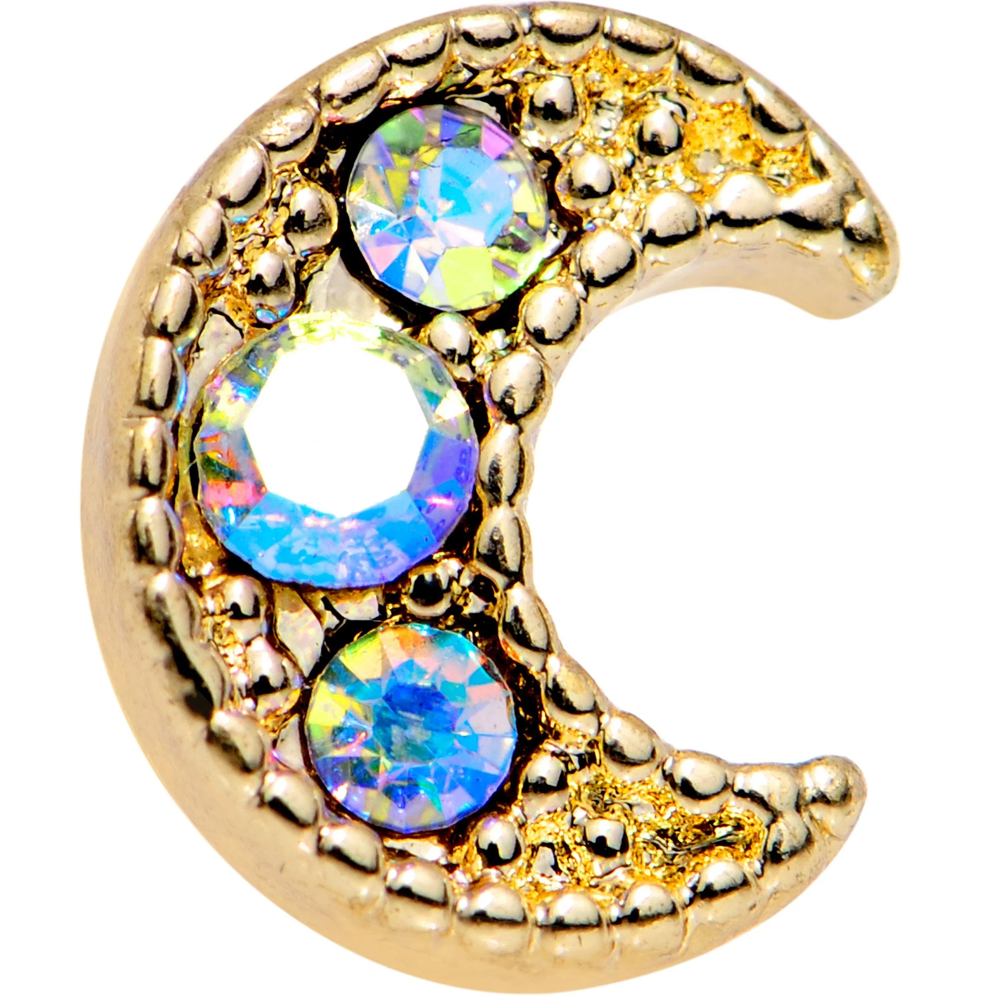Auora Gem Gold Tone Crescent Moon Cartilage Tragus Earring - Image 2