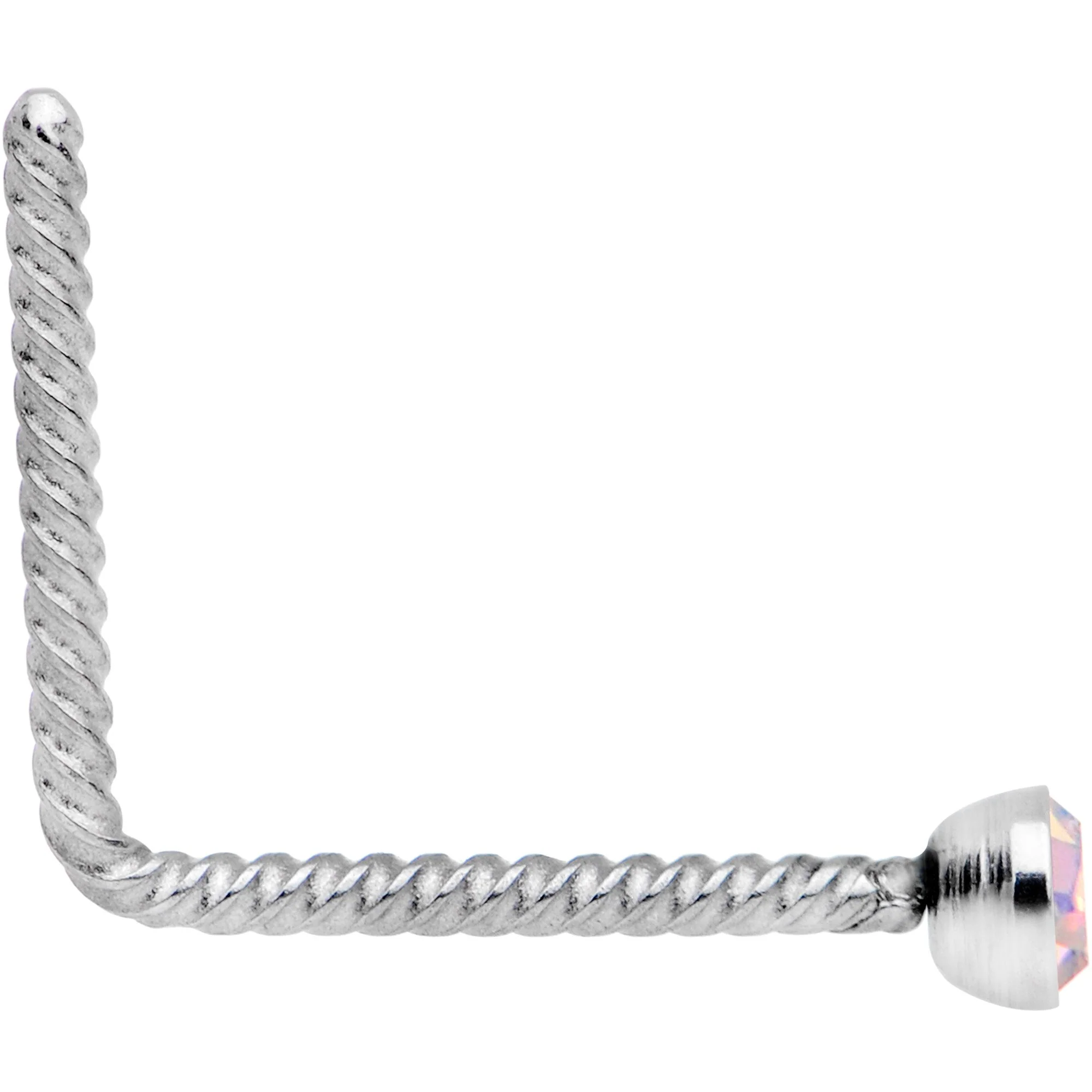 Aurora 2mm Gem Inlay So Twisted L Shaped Nose Ring - Image 2