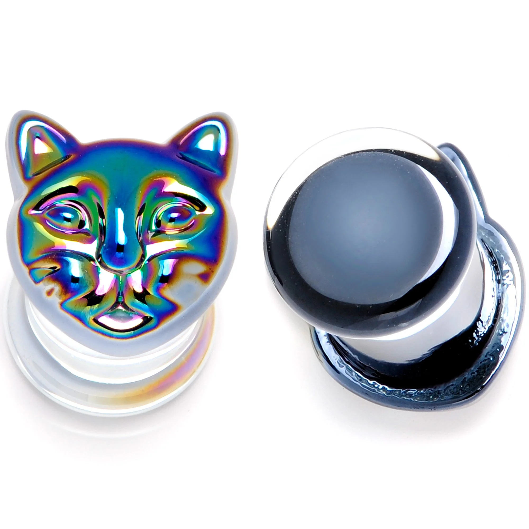 Aurora Black Glass Kitty Cat Double Flare Plug Set 6mm to 25 mm - Image 4