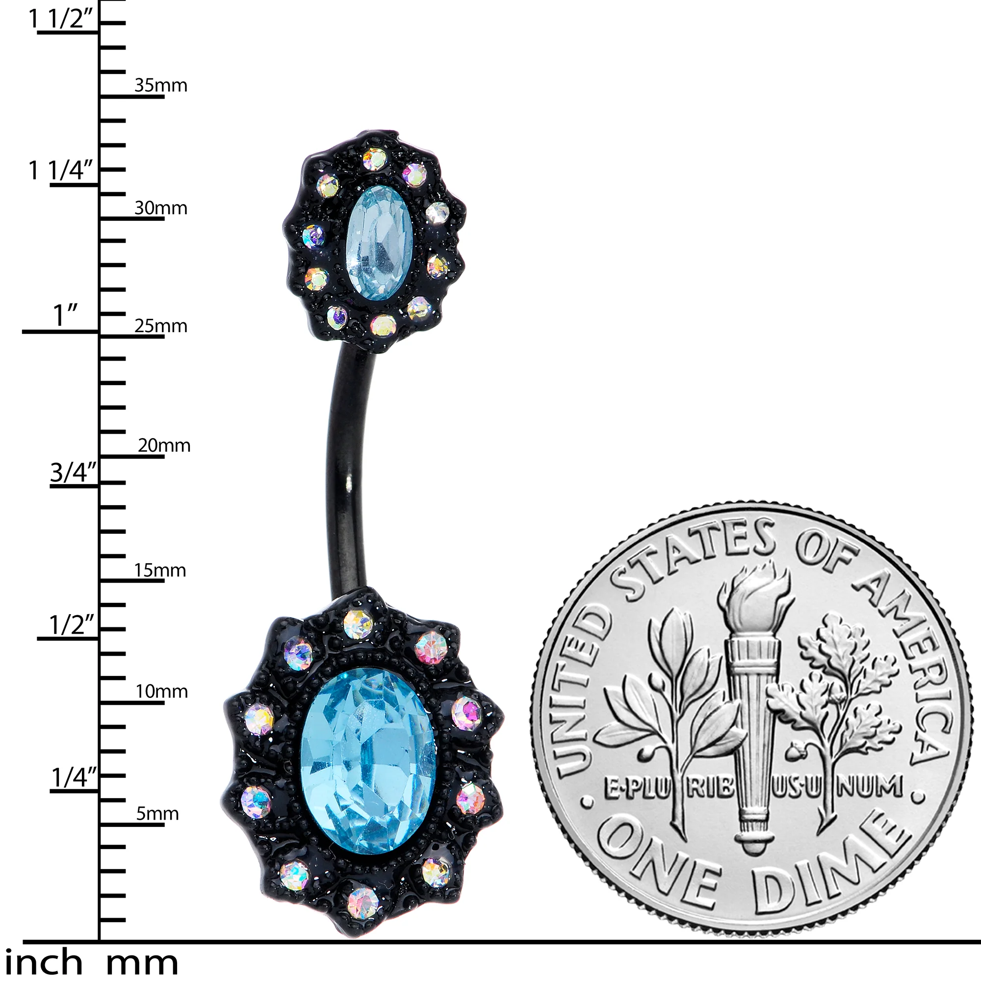 Aurora Blue Gem Black Halloween Double Mount Belly Ring - Image 2