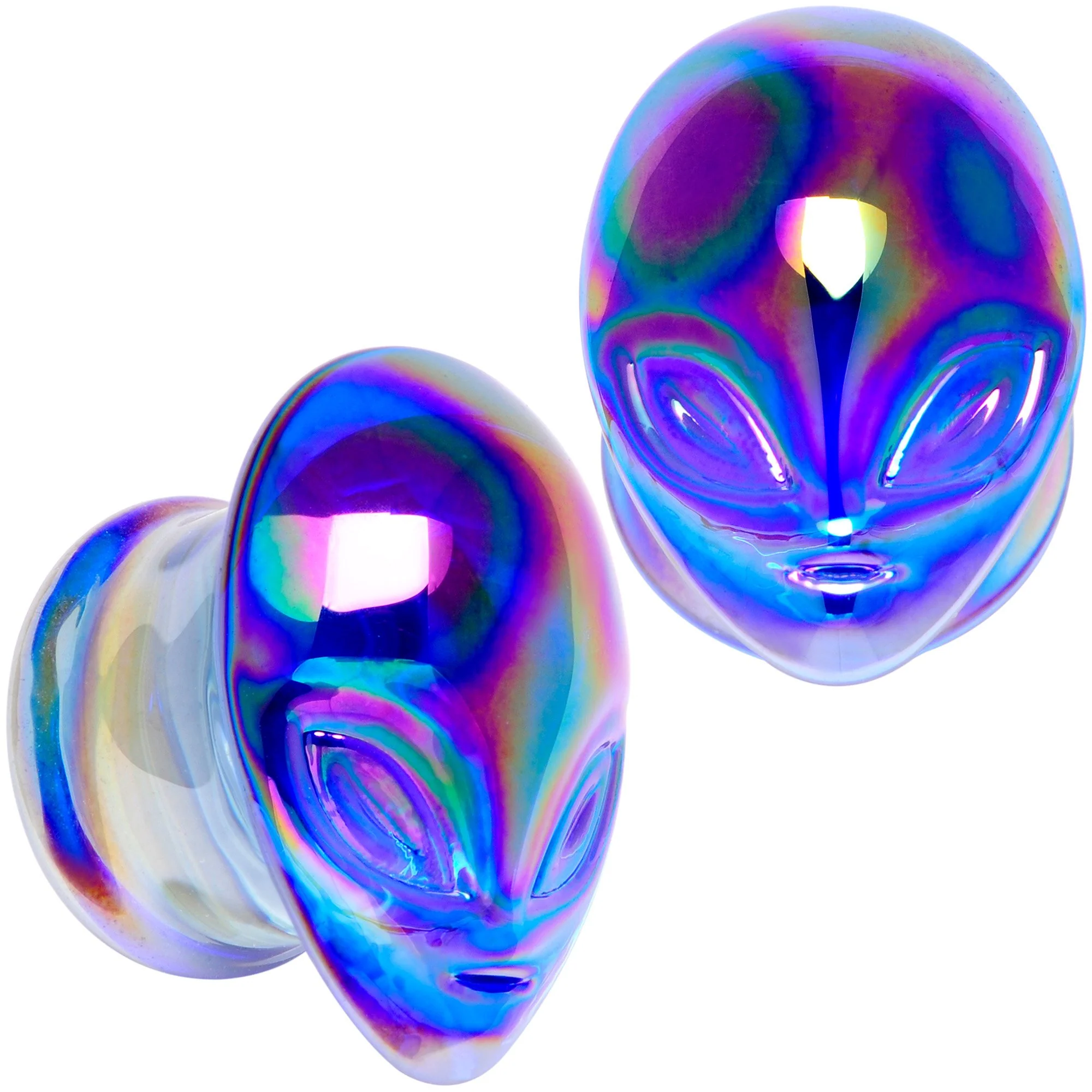 Aurora Blue Glass Outer Space Alien Double Flare Plug Set 10mm to 19mm - Image 10