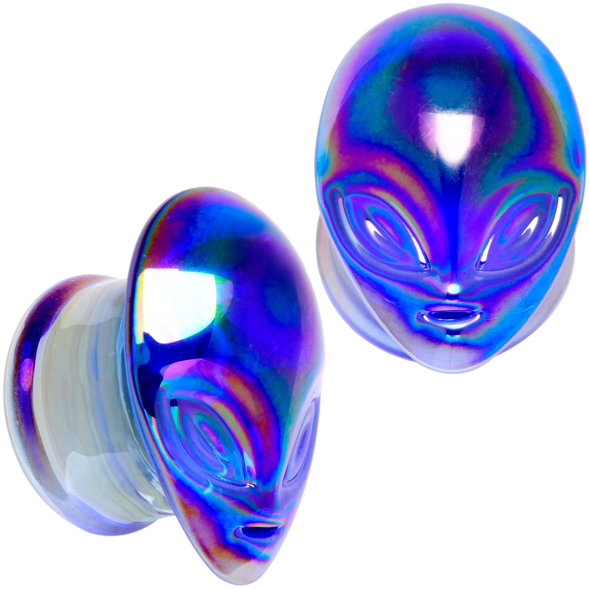 Aurora Blue Glass Outer Space Alien Double Flare Plug Set 10mm to 19mm - Image 11