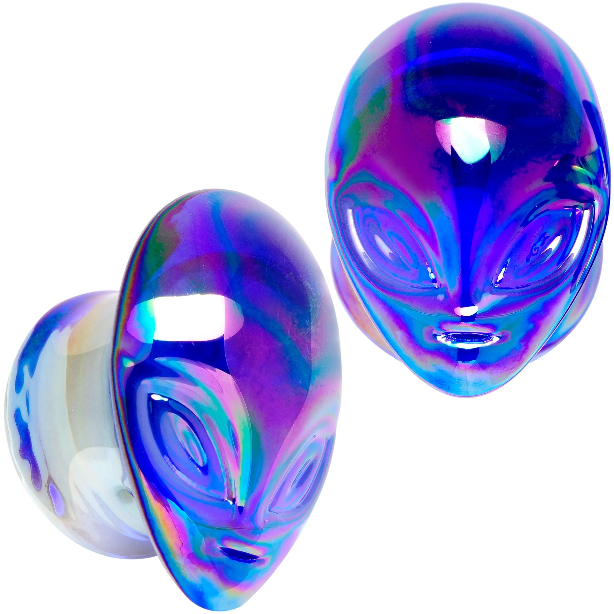 Aurora Blue Glass Outer Space Alien Double Flare Plug Set 10mm to 19mm - Image 12
