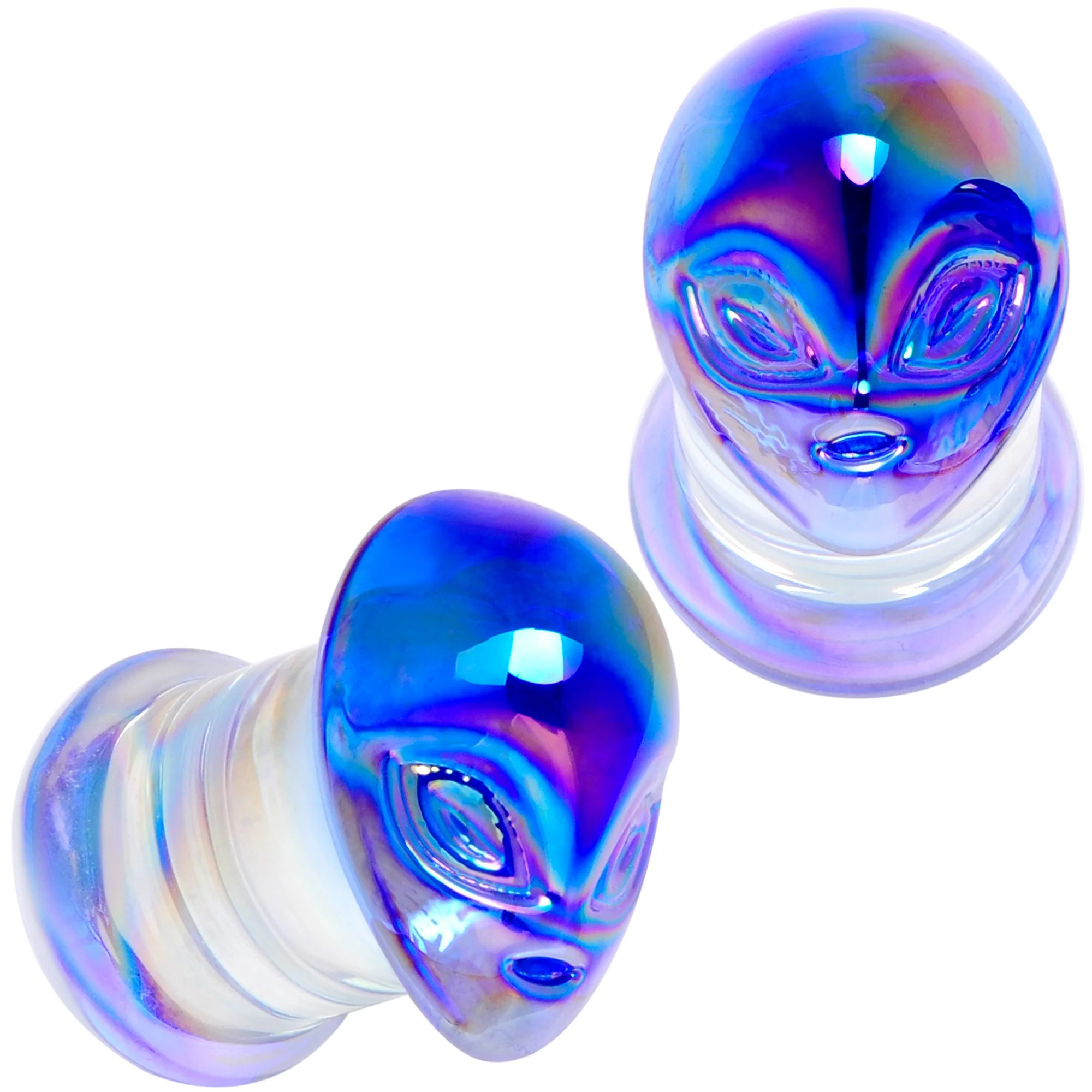 Aurora Blue Glass Outer Space Alien Double Flare Plug Set 10mm to 19mm - Image 13