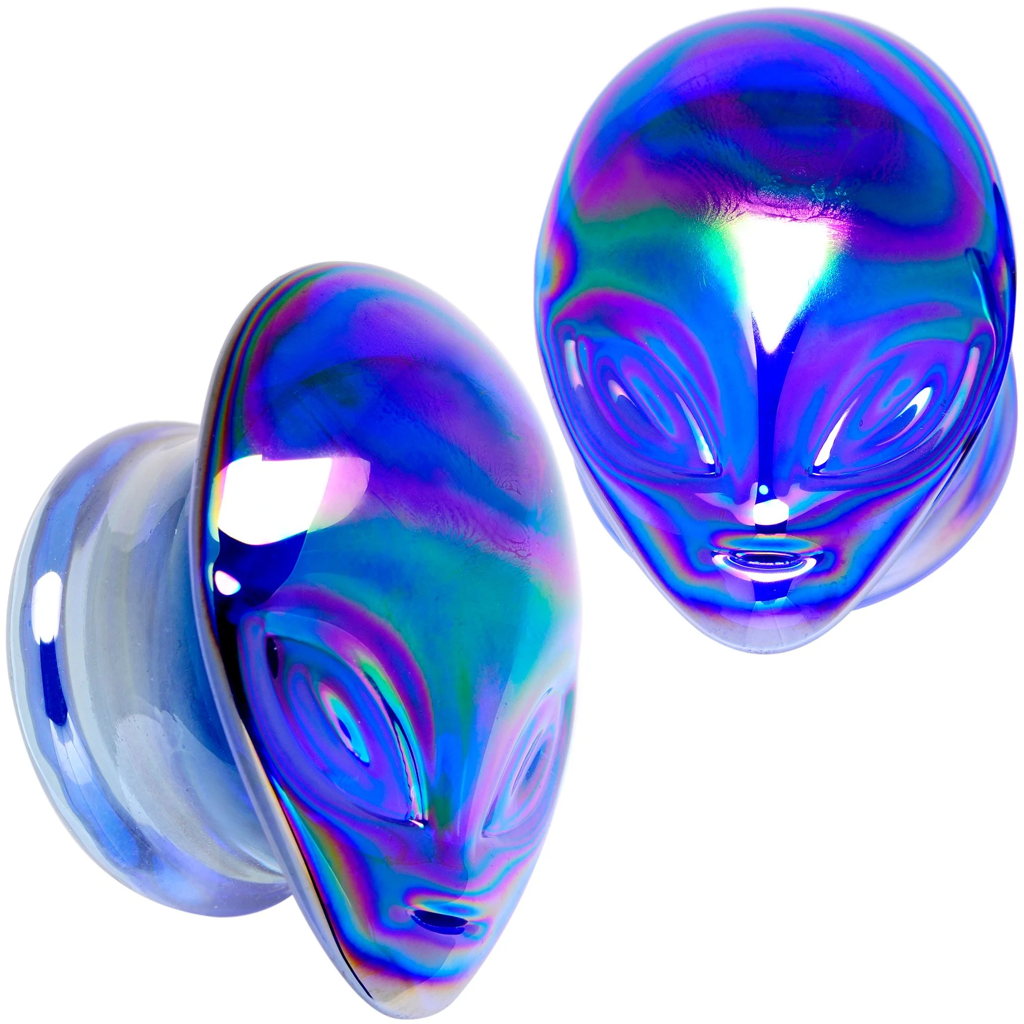 Aurora Blue Glass Outer Space Alien Double Flare Plug Set 10mm to 19mm - Image 14