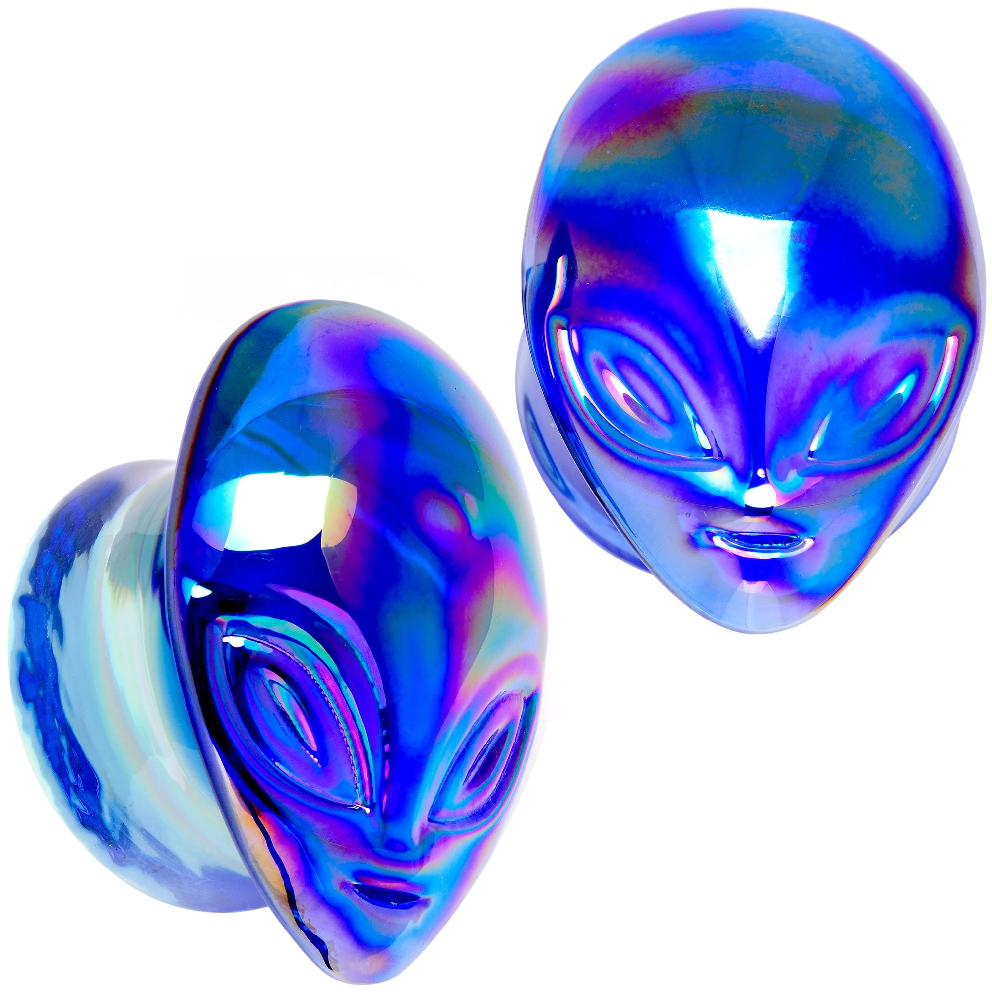 Aurora Blue Glass Outer Space Alien Double Flare Plug Set 10mm to 19mm - Image 15