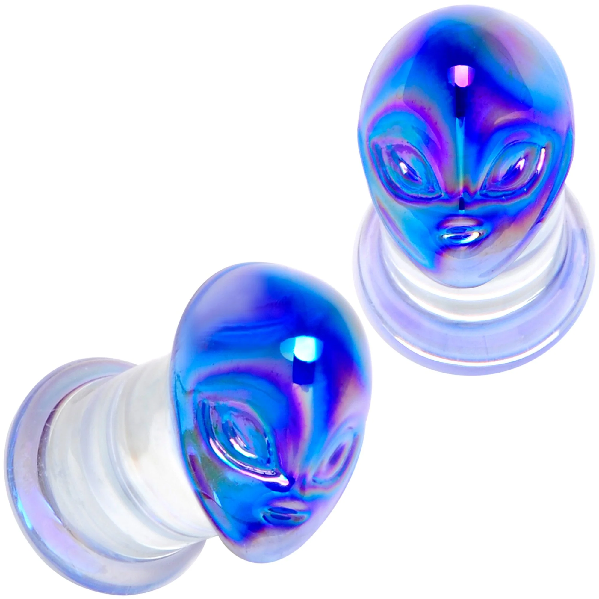 Aurora Blue Glass Outer Space Alien Double Flare Plug Set 10mm to 19mm - Image 5