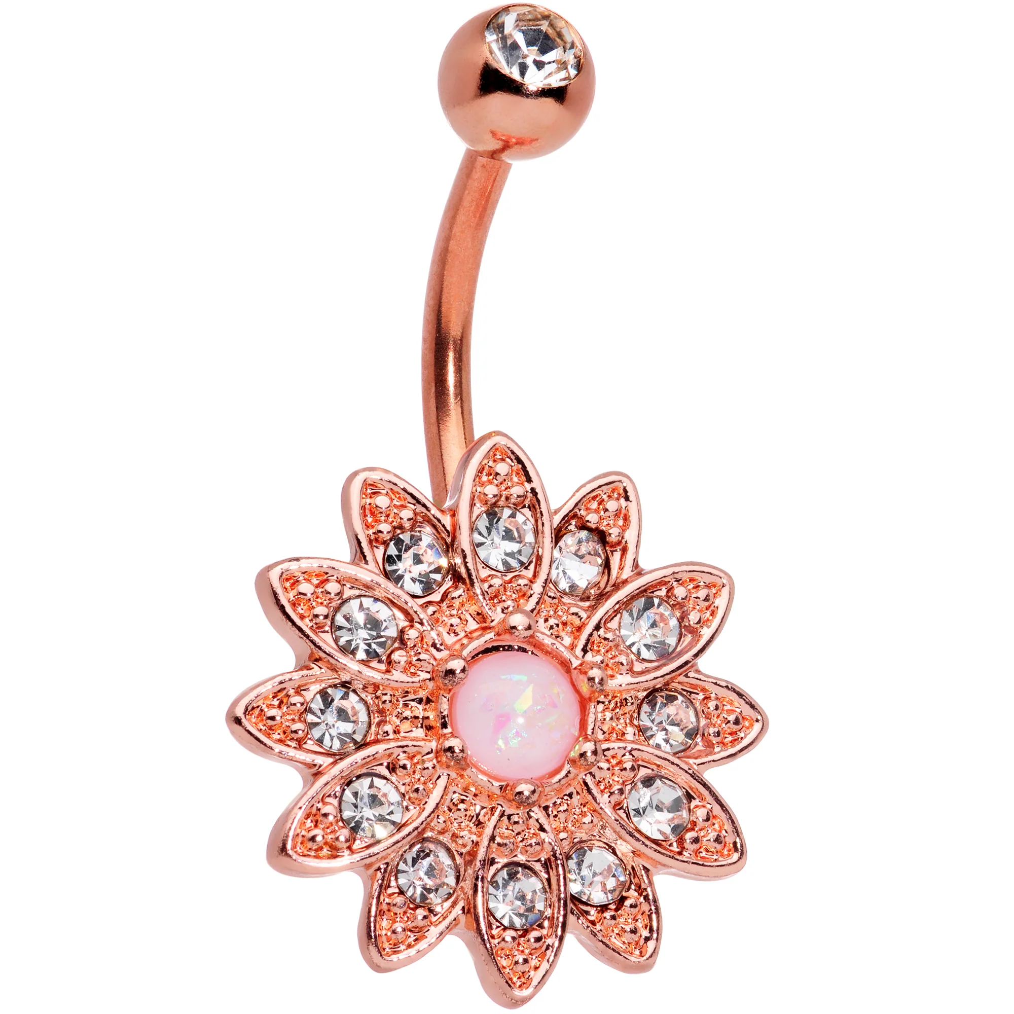 Aurora Clear Gem Rose Gold Tone Flower Belly Ring Set of 3 - Image 2